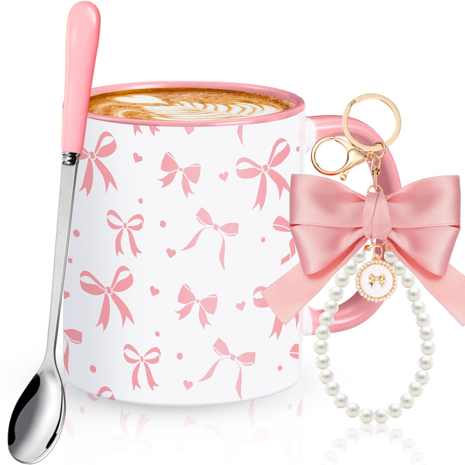 Sliner 11 oz Pink Bow Coffee Mug, Coquette Bow Cup for Women