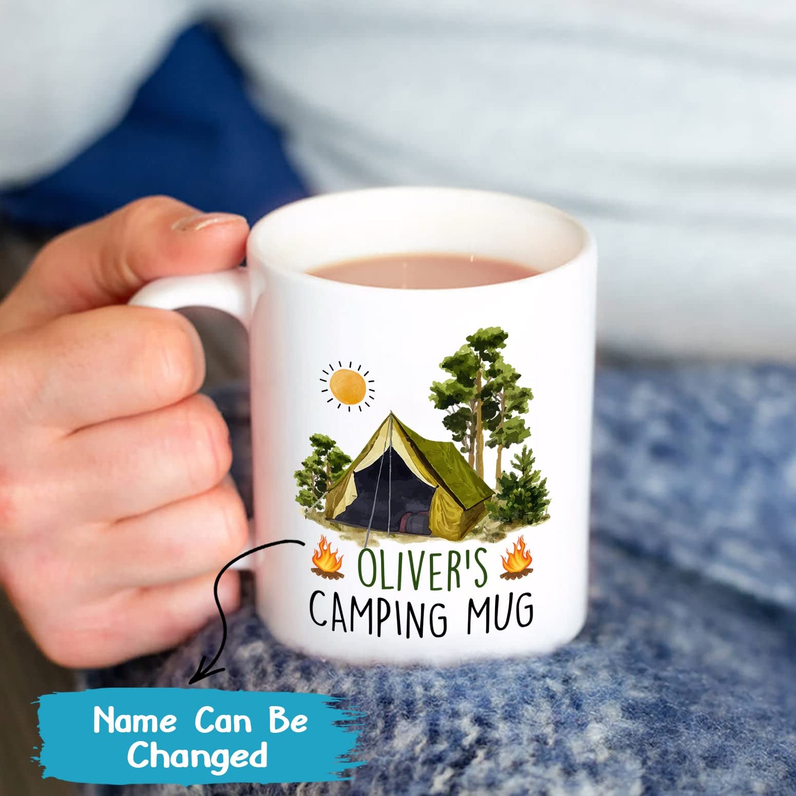Personalized Camper Mug, Camping Enamel Mug, Camper Coffee Mug, Custom Camping Mug, Forest Camping Mug, Any Name Added To The De