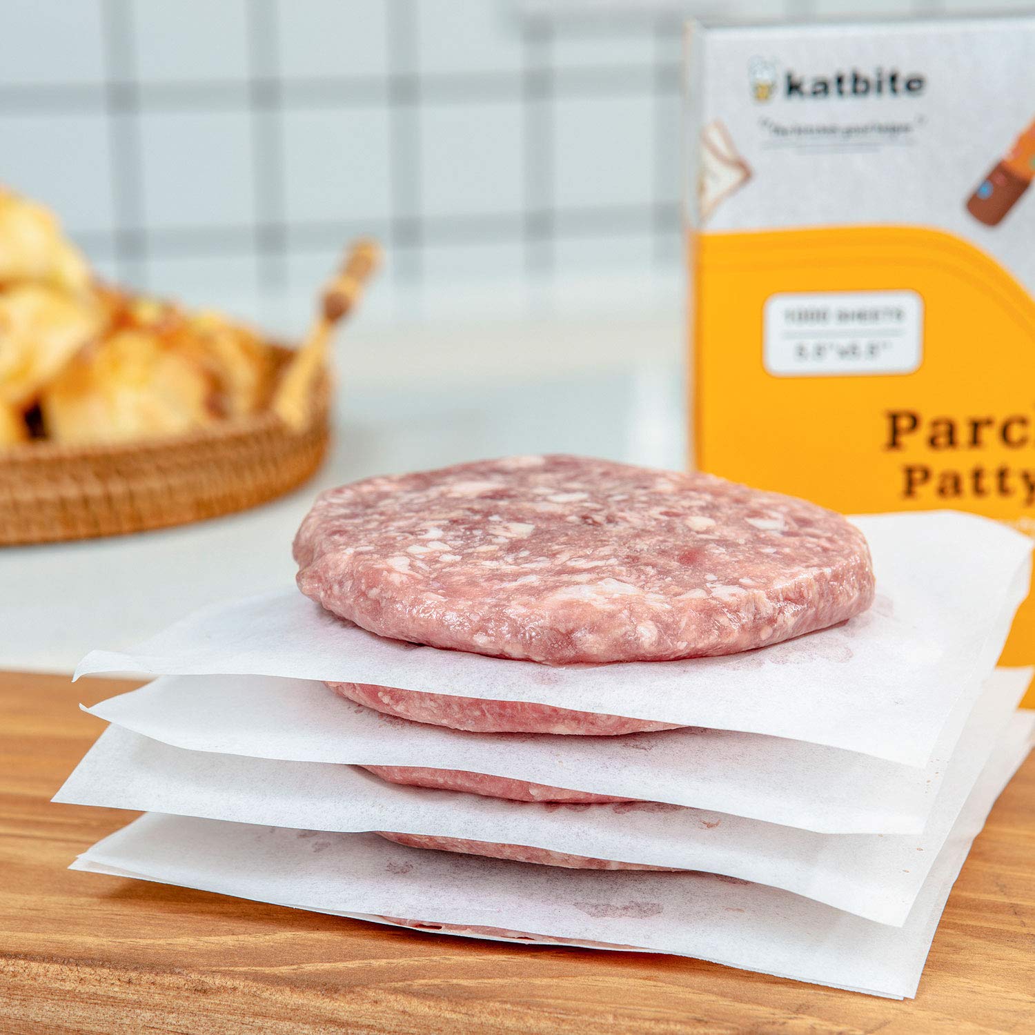 Katbite Hamburger Patty Paper 1000Pcs, 5.5''X5.5'' Non Stick Parchment Paper Squares Sheets For Patty Seperate, Burger Press, Gr