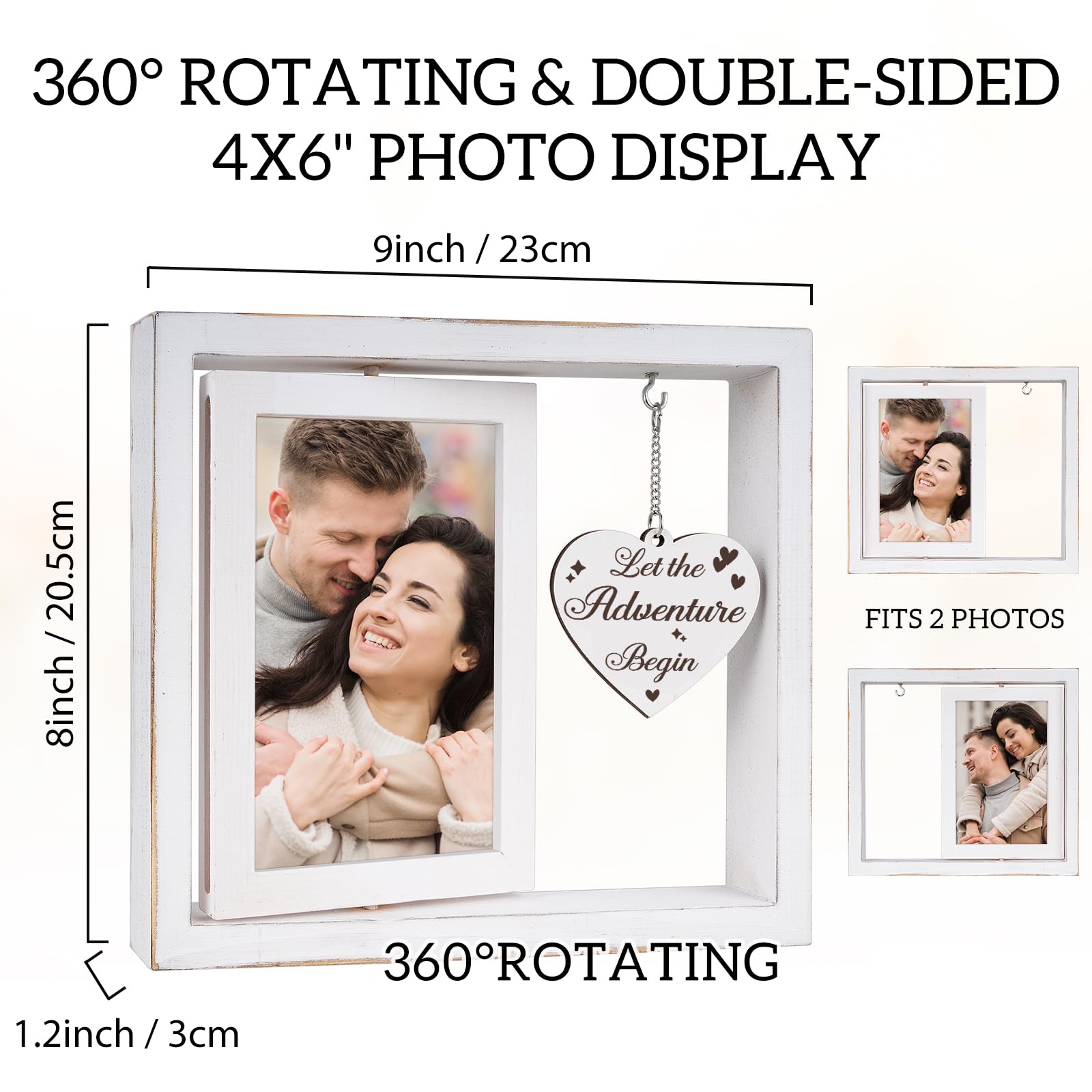 Apjielop Engagement Gifts for Couples - Rotating Floating Let the Adventure Begin Picture Frame for Newly Engaged Couples, Engag