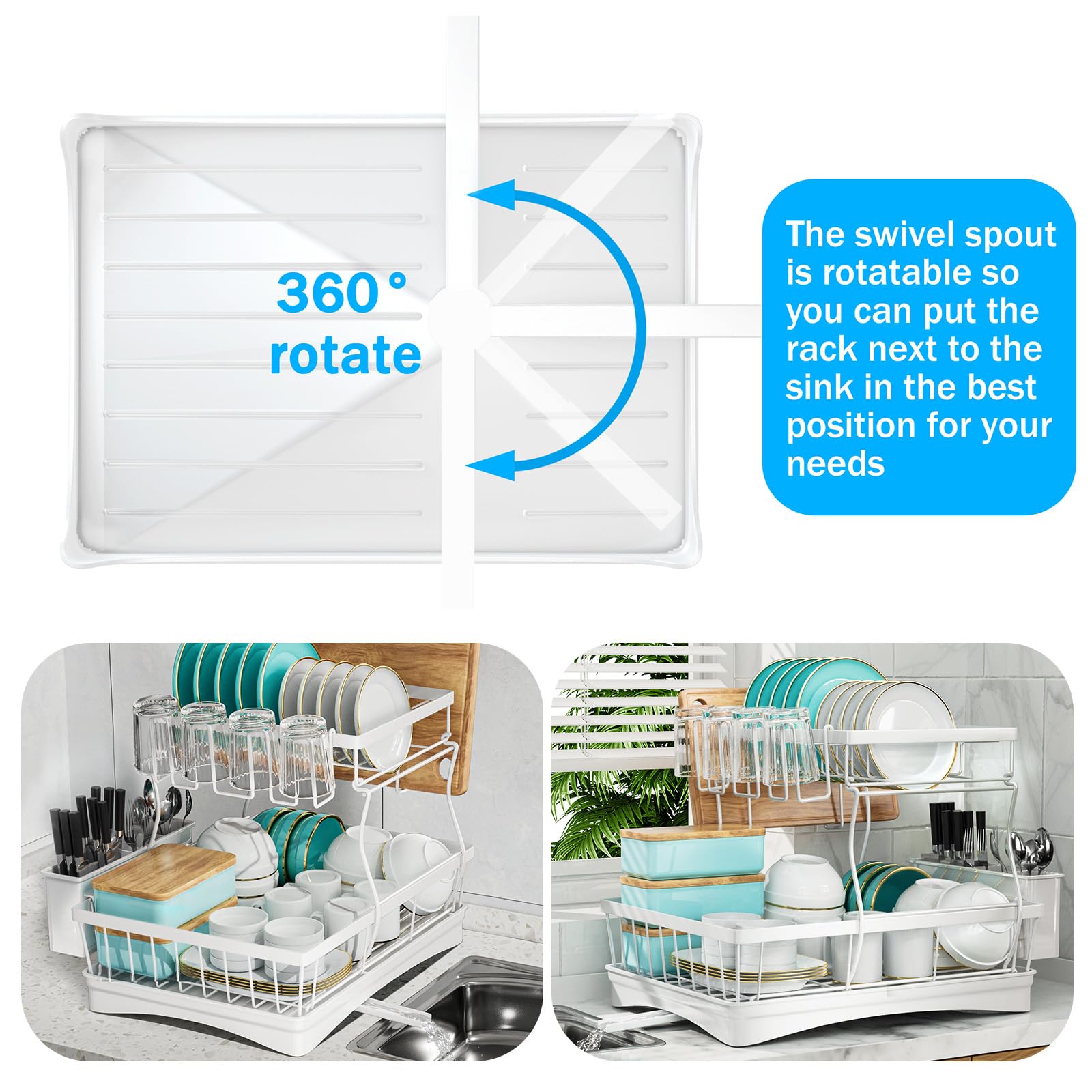 7 Code Large Dish Drying Rack, 2-Tier Dish Racks For Kitchen Counter, Detachable Large Capacity Dish Drainer Organizer With Uten