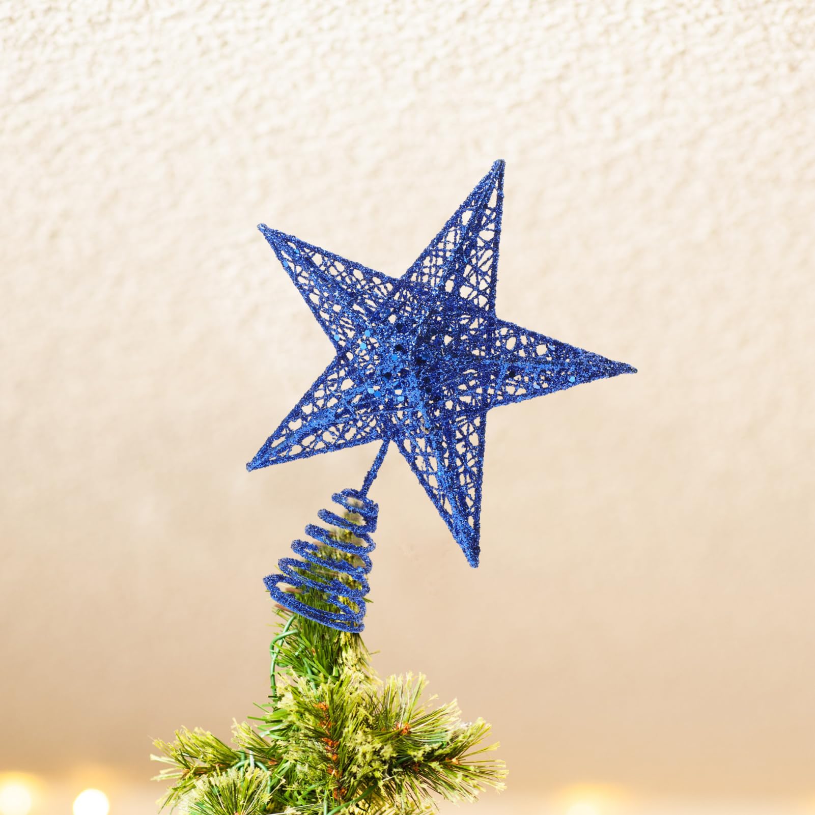 LABRIMP Christmas Decorations Star Christmas Tree Topper Glitter Safe Sturdy Treetop Star Ornament 20cm Blue