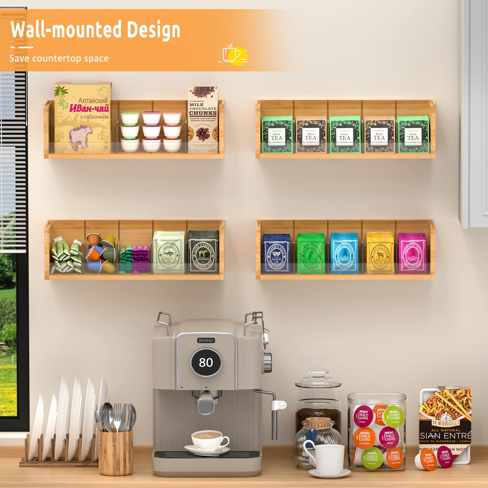 X-Cosrack Bamboo Tea Bag Organizer Storage Box Tea Organizer For Countertop Wall Mount Tea Bag Holder Tea Chest Teabag Station F