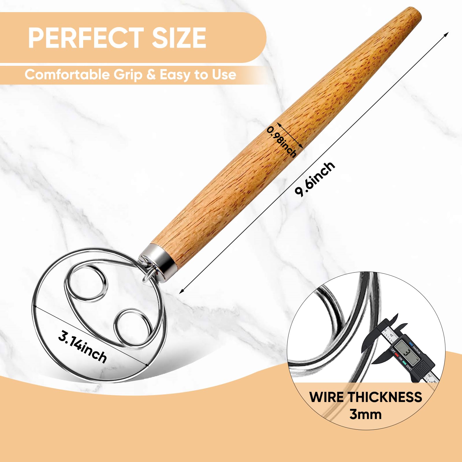 Maxjoy Danish Dough Whisk Wooden Bread Whisk With Stainless Steel Dough Hook - Traditional Dutch Whisk - Dough Mixer Hand Tool &