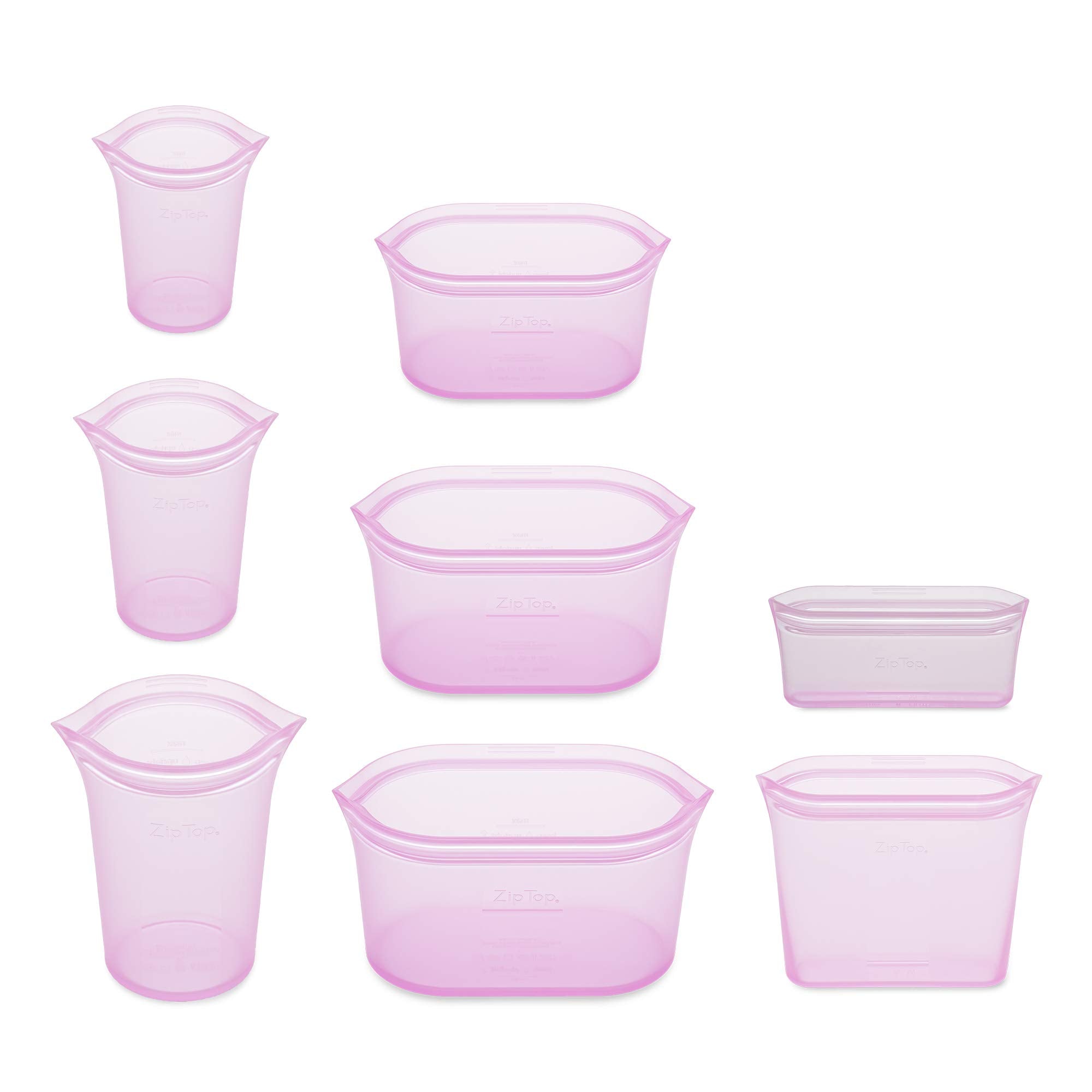 Zip Top Reusable Food Storage Bags | Full Set Of 8 [Lavender] | Silicone Meal Prep Container | Microwave, Dishwasher And Freezer