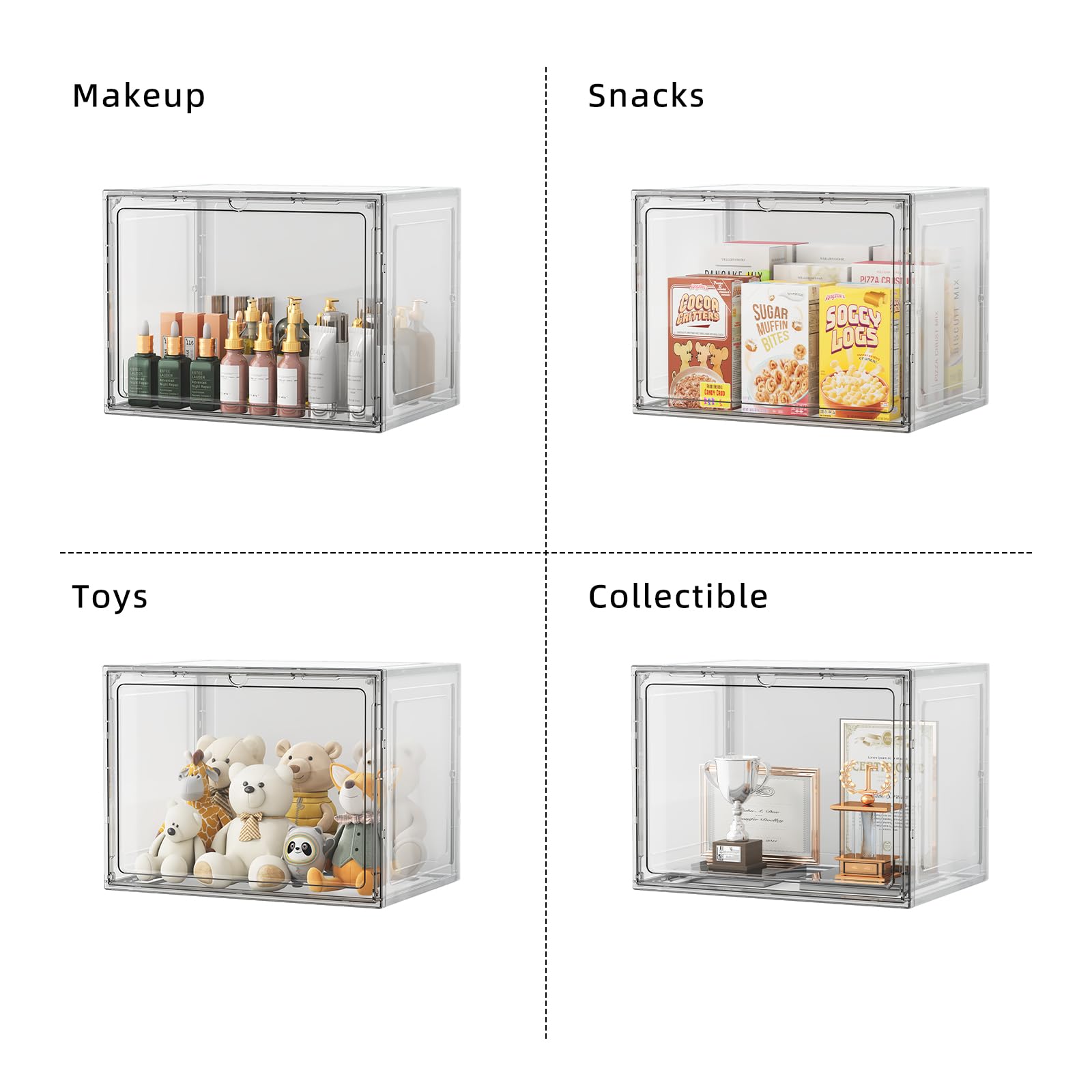 Mshomely Stackable Storage Bins With Lids 5 Packs Clear Plastic Storage Containers With Magnetic Door, Storage Boxes For Organiz