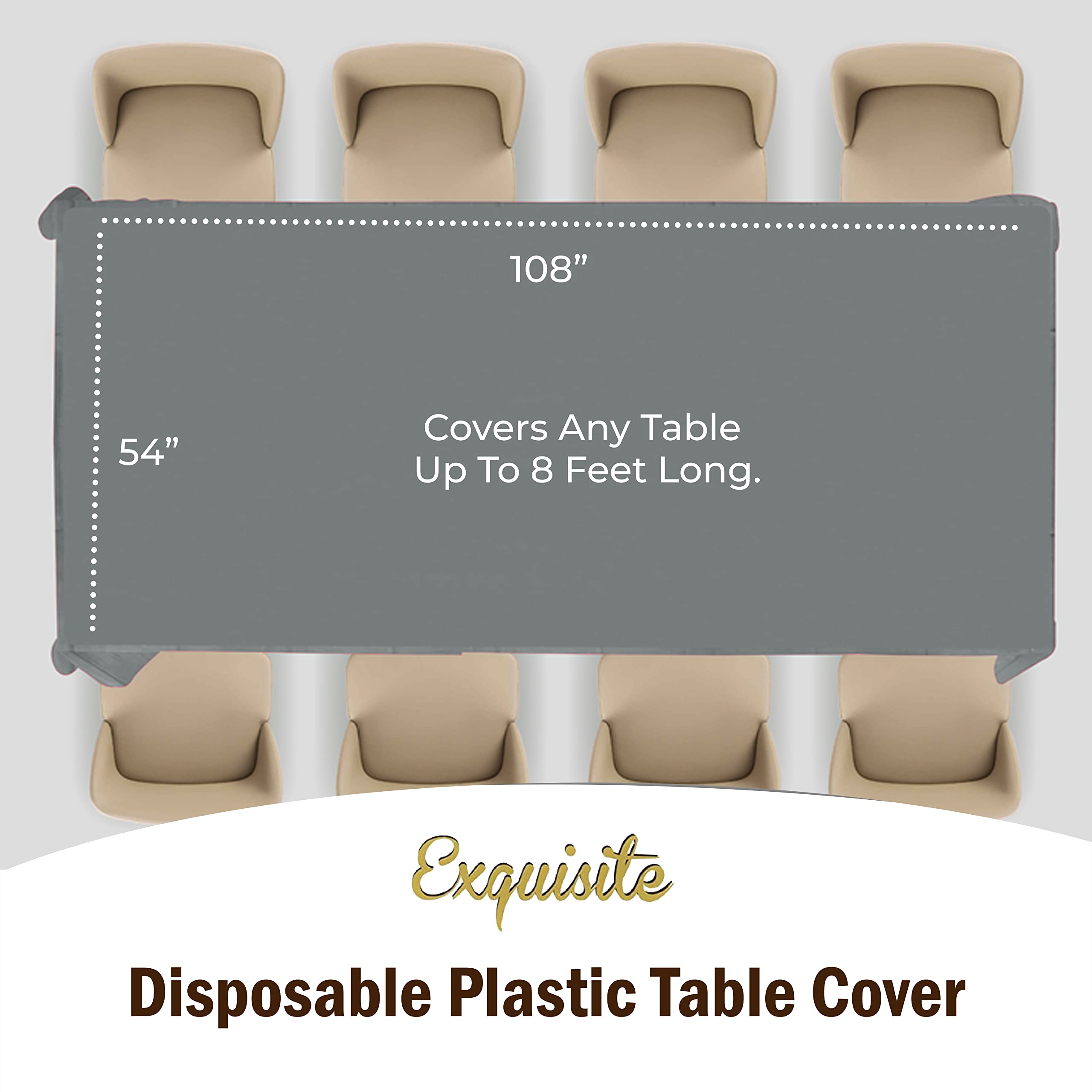 Exquisite 6-Pack Premium Plastic Tablecloth 54In. X 108In. Rectangle Plastic Table Cover - Silver