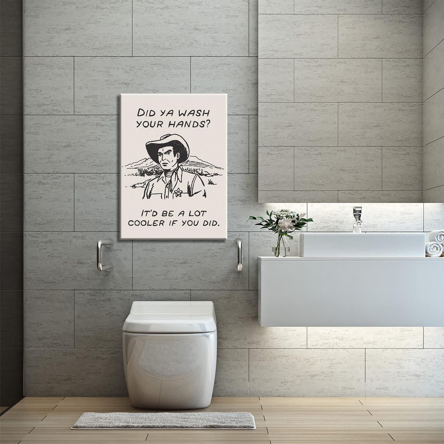 Framed Retro Black And White Cowboy Kitchen Wall Art Did You Wash Your Hands Canvas Prints Cute Bathroom Humor Pictures Trendy D