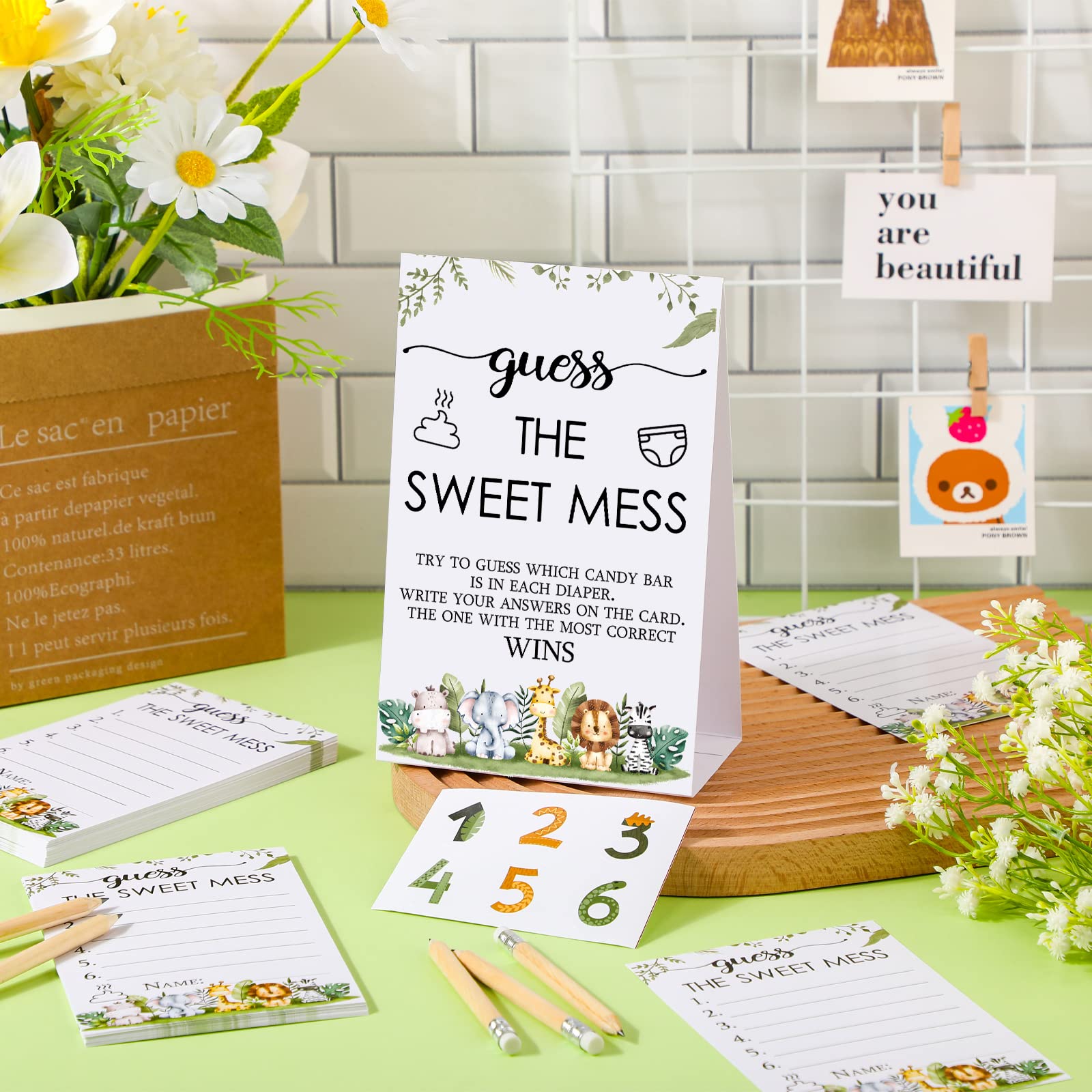 67 Pcs Guess The Sweet Mess Baby Shower Game Dirty Diaper Game Including Guess The Sweet Mess Sign 50 Small Cards 10 Pencils And