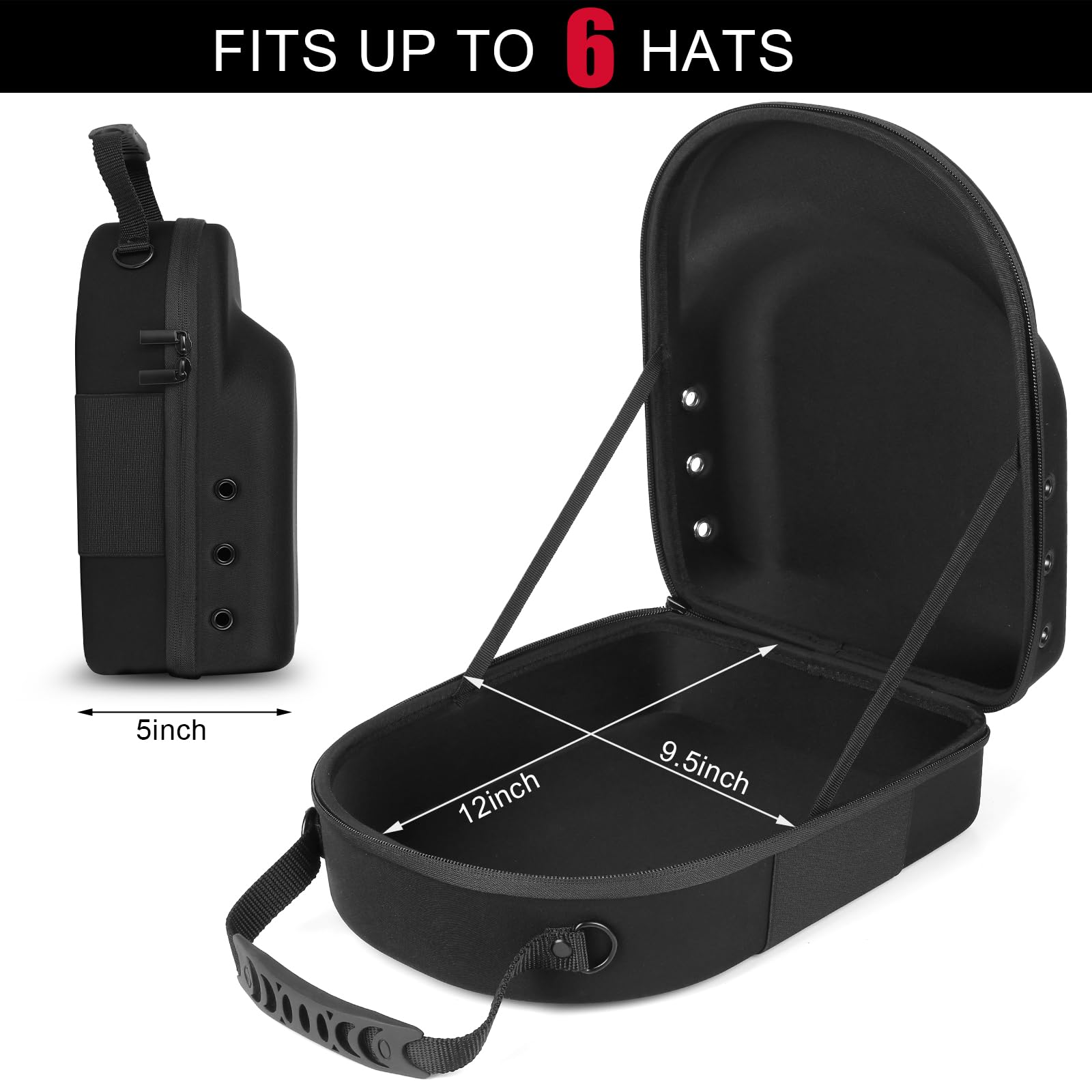 Germun Hard Baseball Hat Case With 6Pcs Hat Hooks, Hat Carrier Travel Case With Adjustable Shoulder Strap, Hat Cap Case For 6 Ba