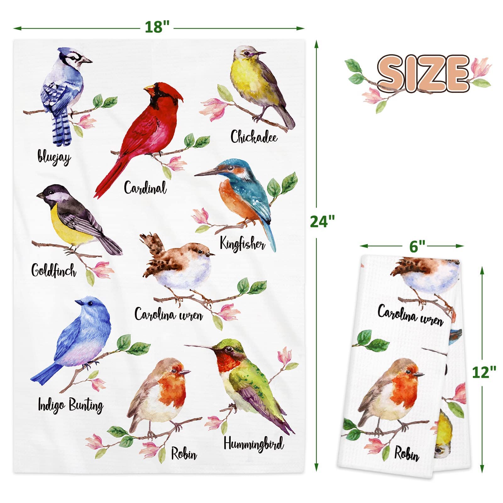Vansolinne Birds Kitchen Towels Birds On Branch Dish Towels Set Of 4 Cardinal Hummingbird Bluejay Absorbent Hand Towels Tea Towe