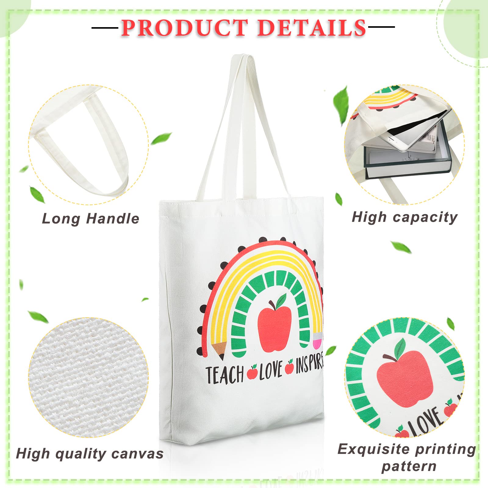Saintrygo 2 Pack Teacher Canvas Totes Bag Teacher Appreciation Gifts Reusable Teacher Gift Bag For Back To School Supplies (Love