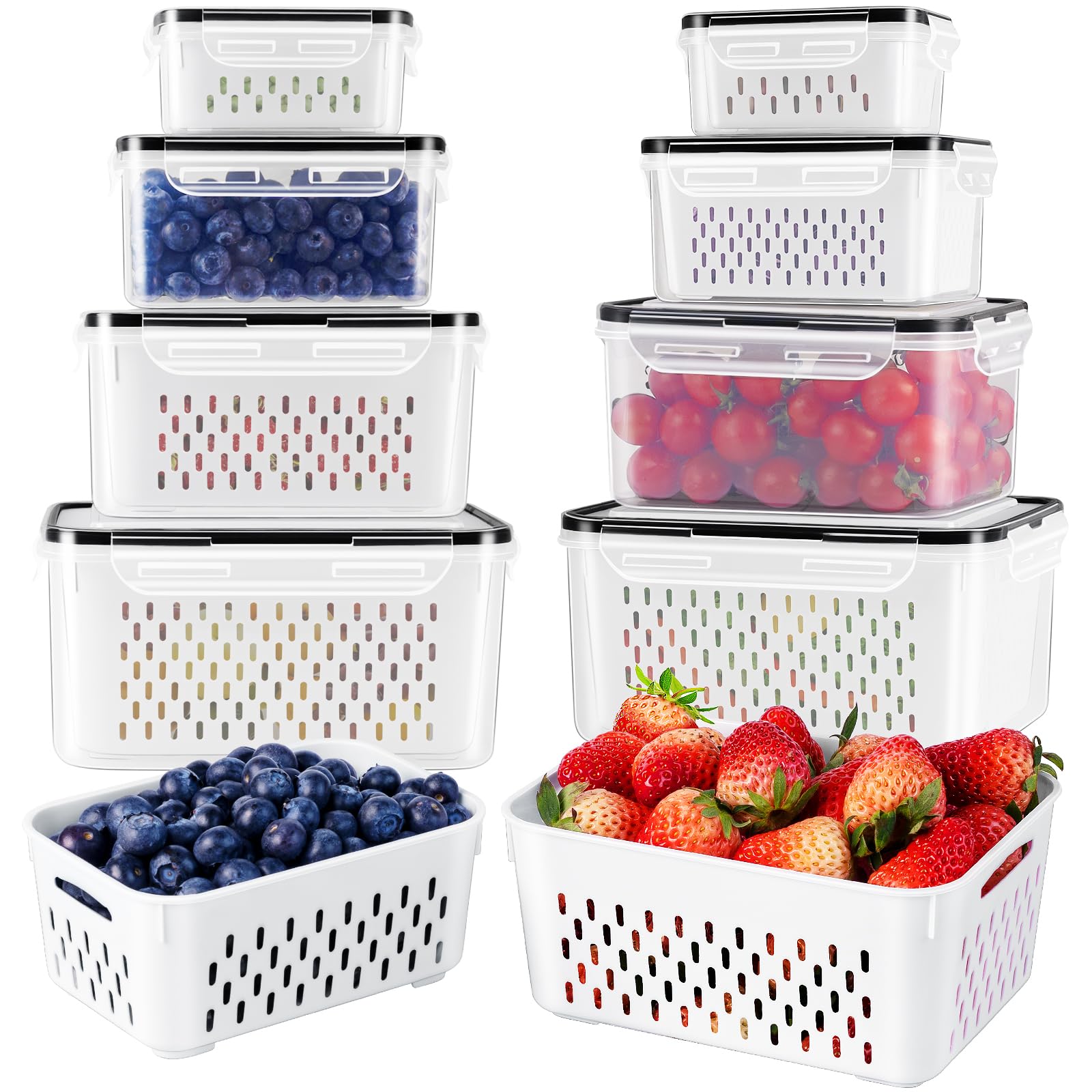 4 Pcs Fruit Storage Containers For Fridge With Removable Colander, Airtight Food Storage Container, Dishwasher Safe Produce Save
