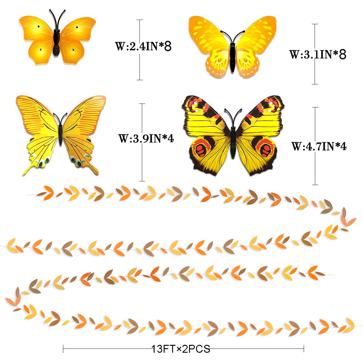 Fall Party Decorations Kit Yellow Orange Brown Paper Hanging Fans Lantern Flowers Pom Pom with 3D Butterfly Autumn Leaves Garlan