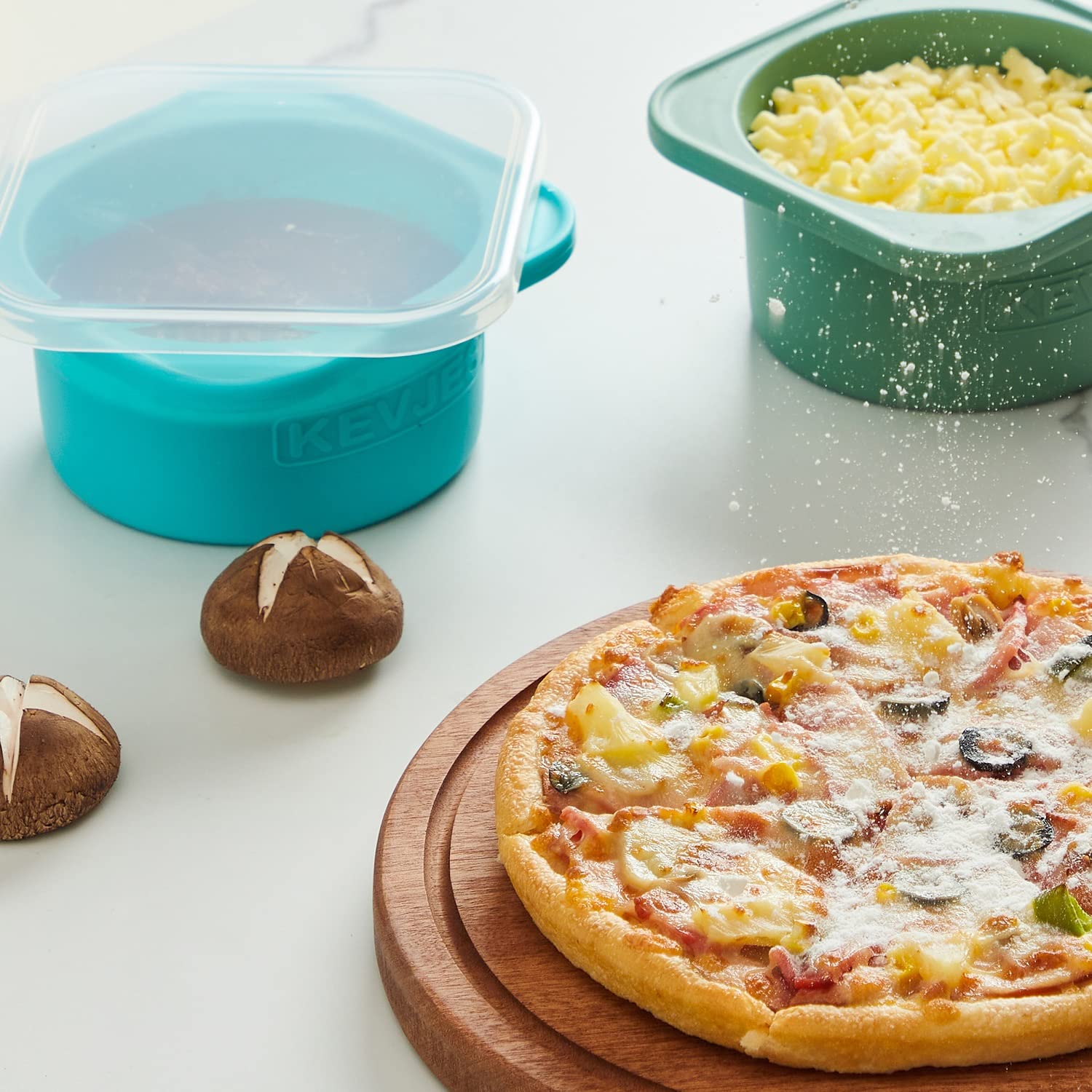 KEVJES Stackable Silicone Artisan Pizza Dough Proofing Proving Containers with Lids-3 pack-500ml Portion (Blue)
