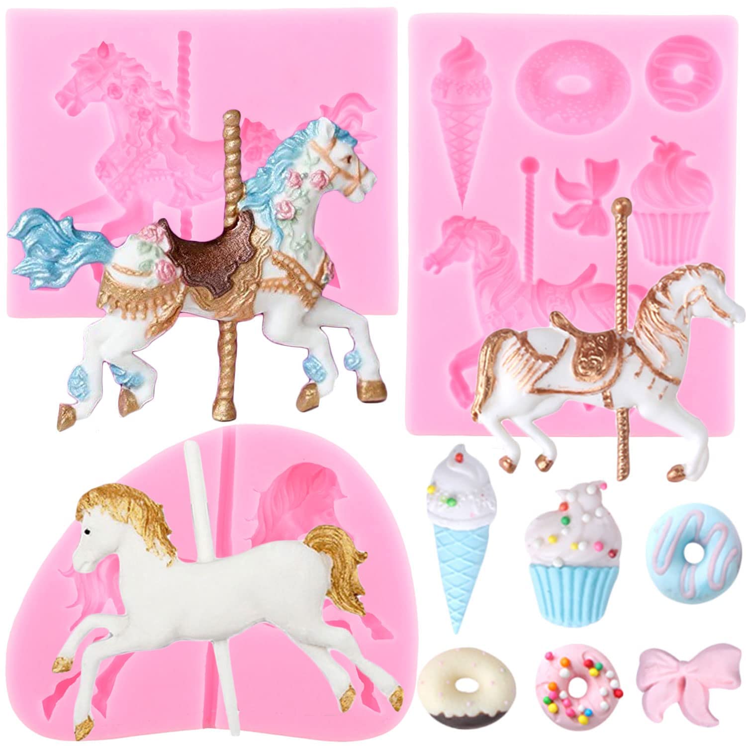Zixiang Carousel Horse Silicone Fondant Molds Merry-Go-Round Chocolate Gum Paste Mold Molds For Baby Shower Candy Cupcake Topper