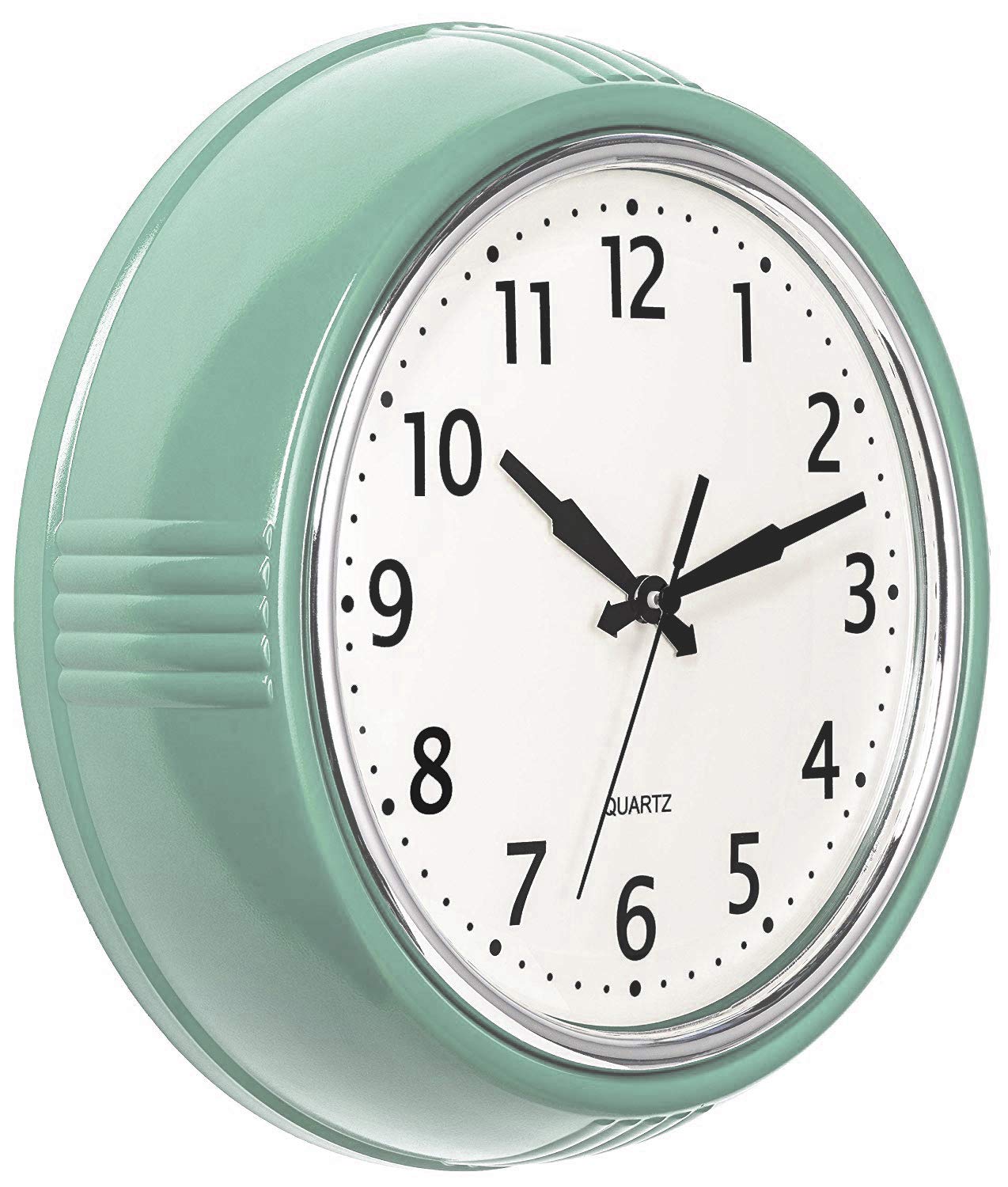 Bernhard Products Retro Wall Clock 9.5 Inch Green Kitchen 50S Vintage Design Round Silent Non Ticking Battery Operated Quality 
