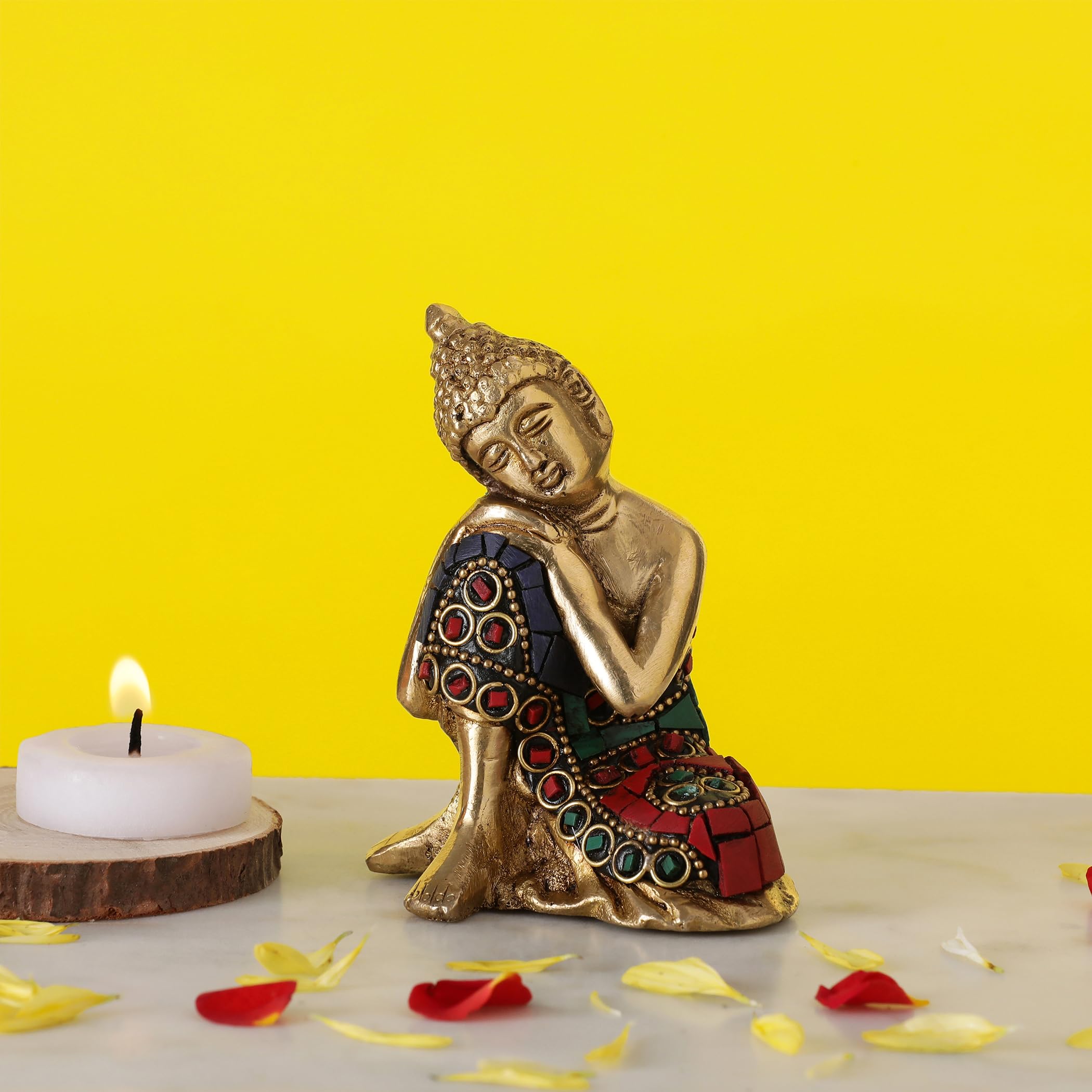 10Club Lord Buddha Idol - 1Pc (9.6 cm, 500 Grams) - 100% Pure Brass | Buddha Statue for Home Decor | Ideal for Gifting | Figurin