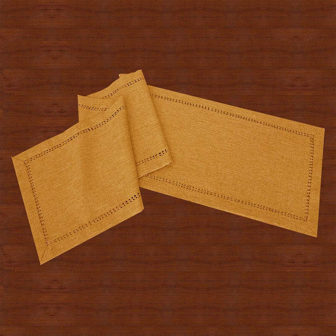 Grelucgo Handcrafted Solid Color Dining Table Runner, Dresser Scarf, Double-Hemstitched (Mustard Gold, 14 X 36)