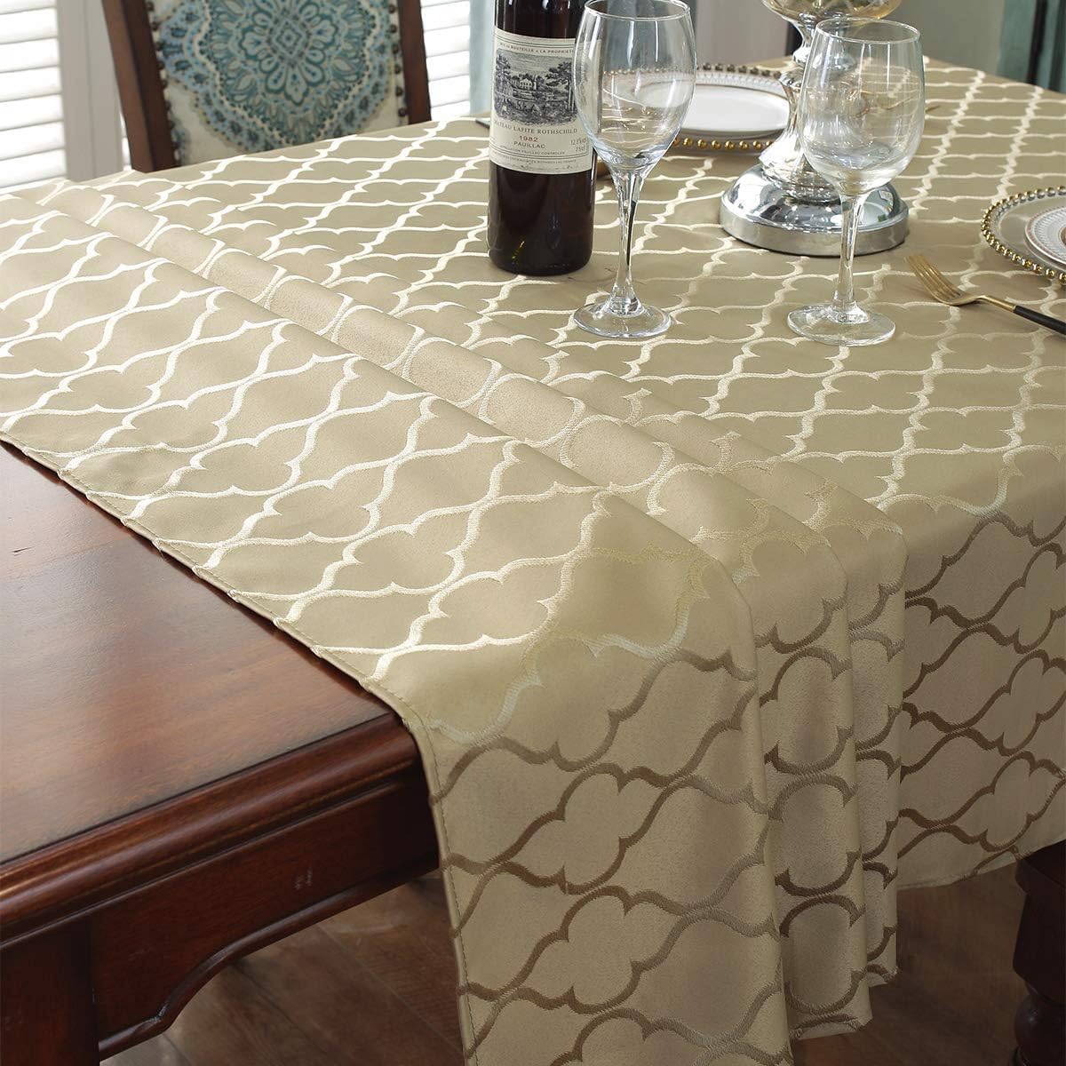 Sastybale Jacquard Tablecloth Flower Patterns Polyester Table Cloth Spill Proof Wrinkle Resistant Table Cover For Kitchen Dining