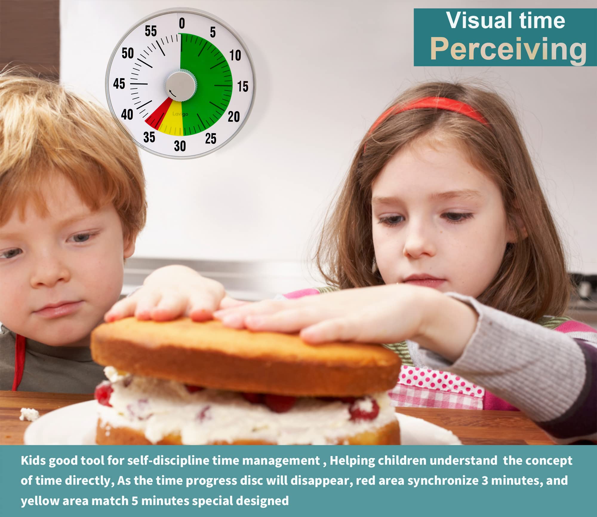 Lavigo Kitchen Timer, Countdown Visual Analog Timer, Quiet Counting, Low Loud And Mute Alarm For Teachers Classroom, Kids, Adult