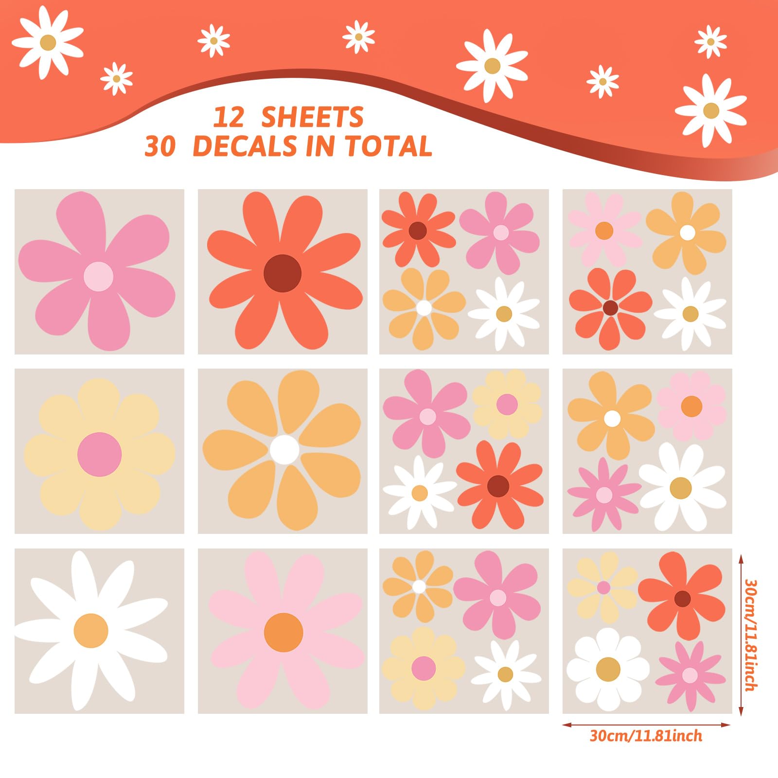 Taobary 12 Sheets Daisy Wall Decals Flower Wall Stickers Large Daisy Wall Stickers Daisy Decals For Wall Peel And Stick For Nurs