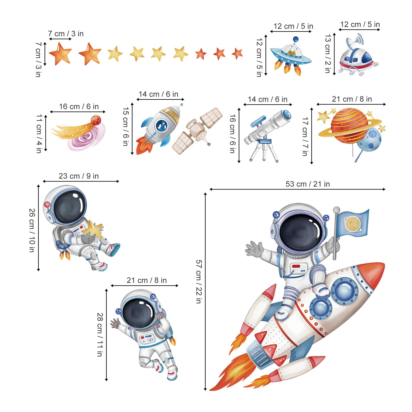Wondever Rocket Astronaut Wall Stickers Universe Space Planet Outer Space Peel And Stick Wall Art Decals For Baby Nursery Kids B