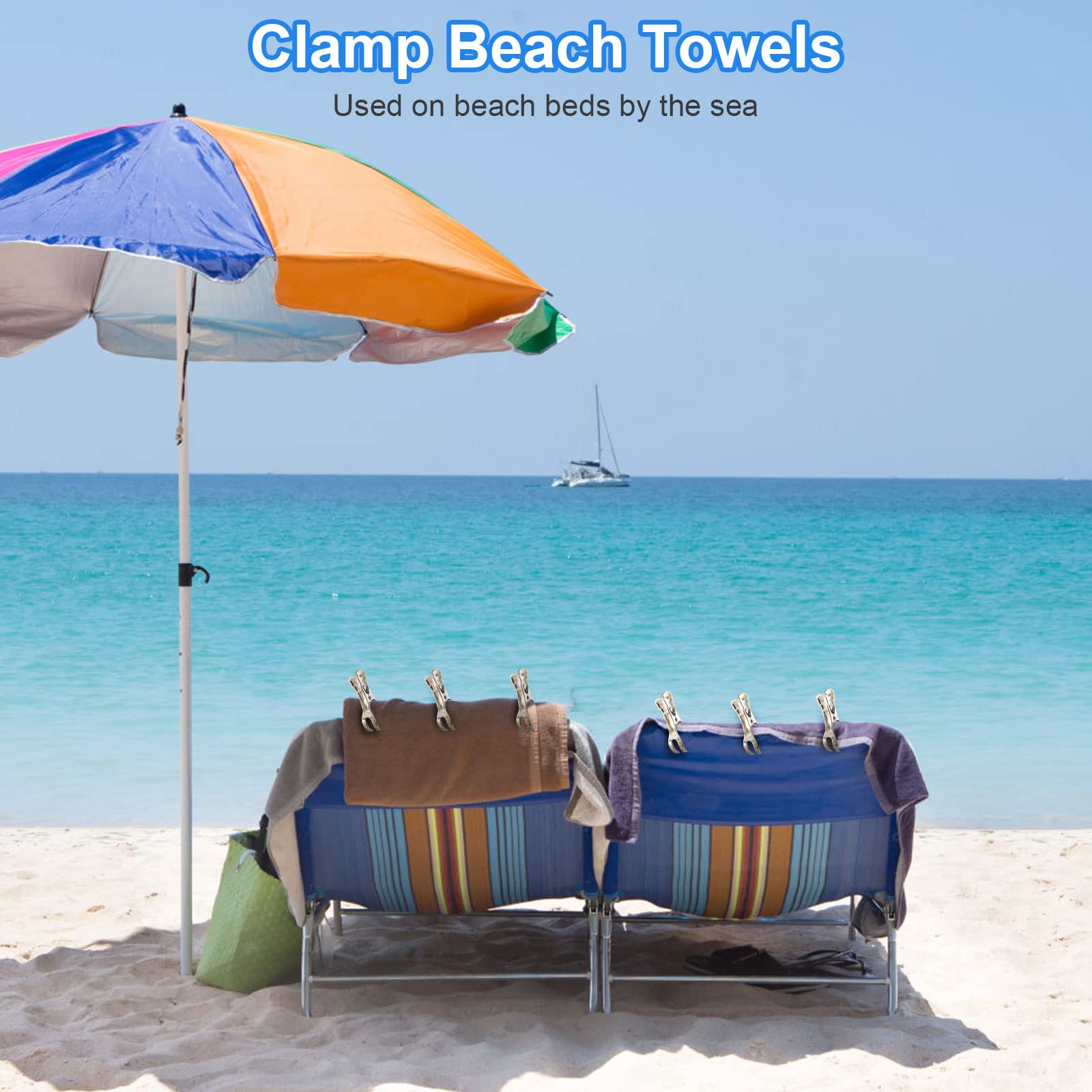 Coideal Beach Towel Chair Clips - 10 Pack Pool Cover Clips Stainless Steel Quilt Clamps Metal Large Heavy Duty Clothes Pins Wind