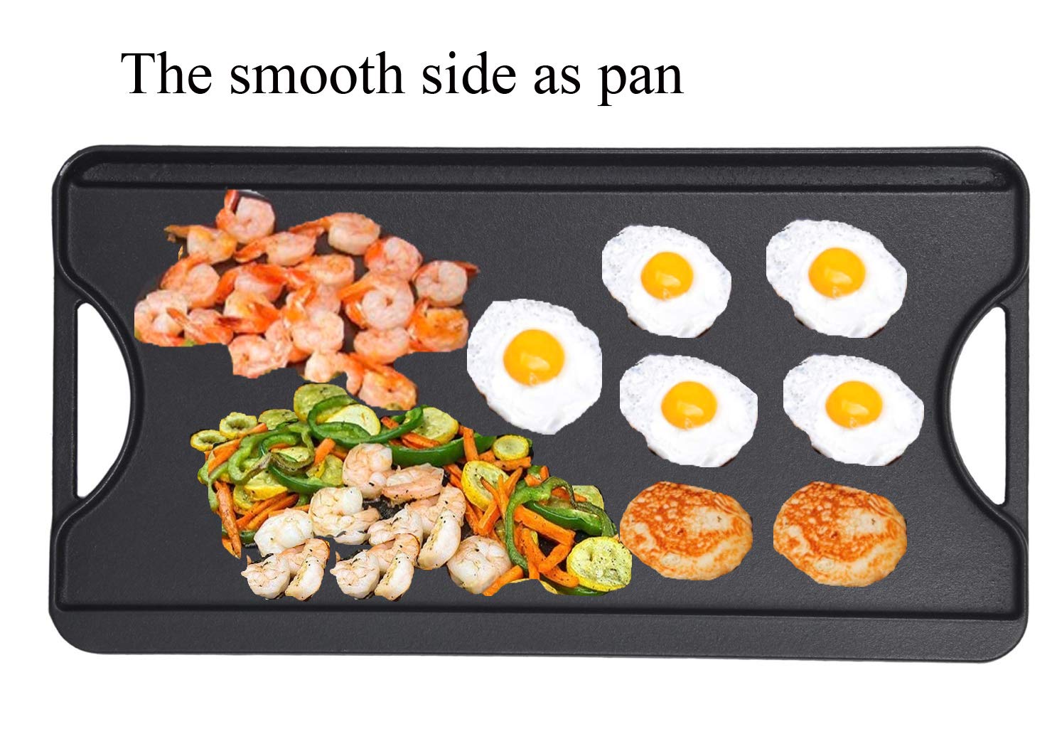 Gassaf Cast Iron Reversible Griddle With Handles, 20 Inch X 10.5 Inch Big Grill Pan For Stovetop