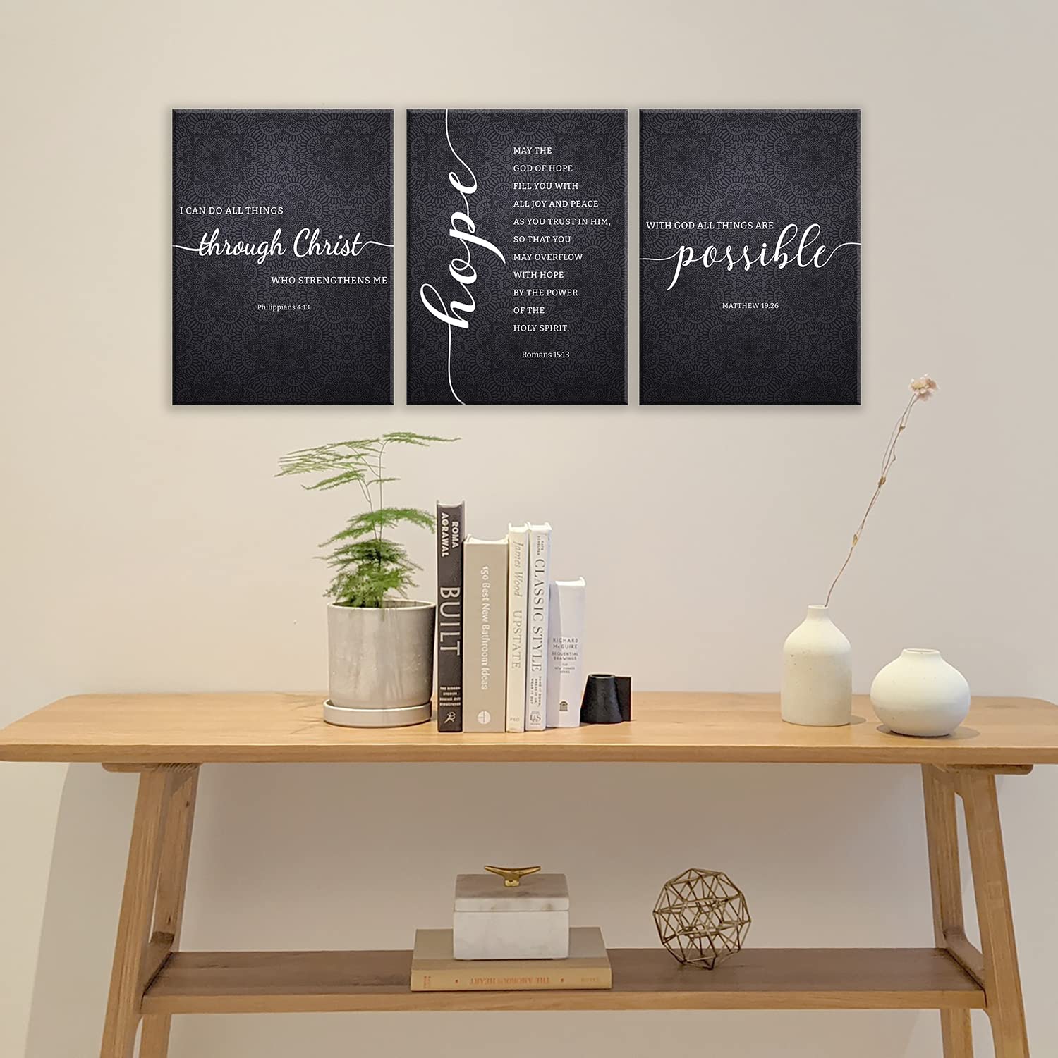 Dazingart Framed Bible Verse Wall Art, Black Scripture Prints Set Of 3, I Can Do All Things Through Christ, Christian Wall Art D