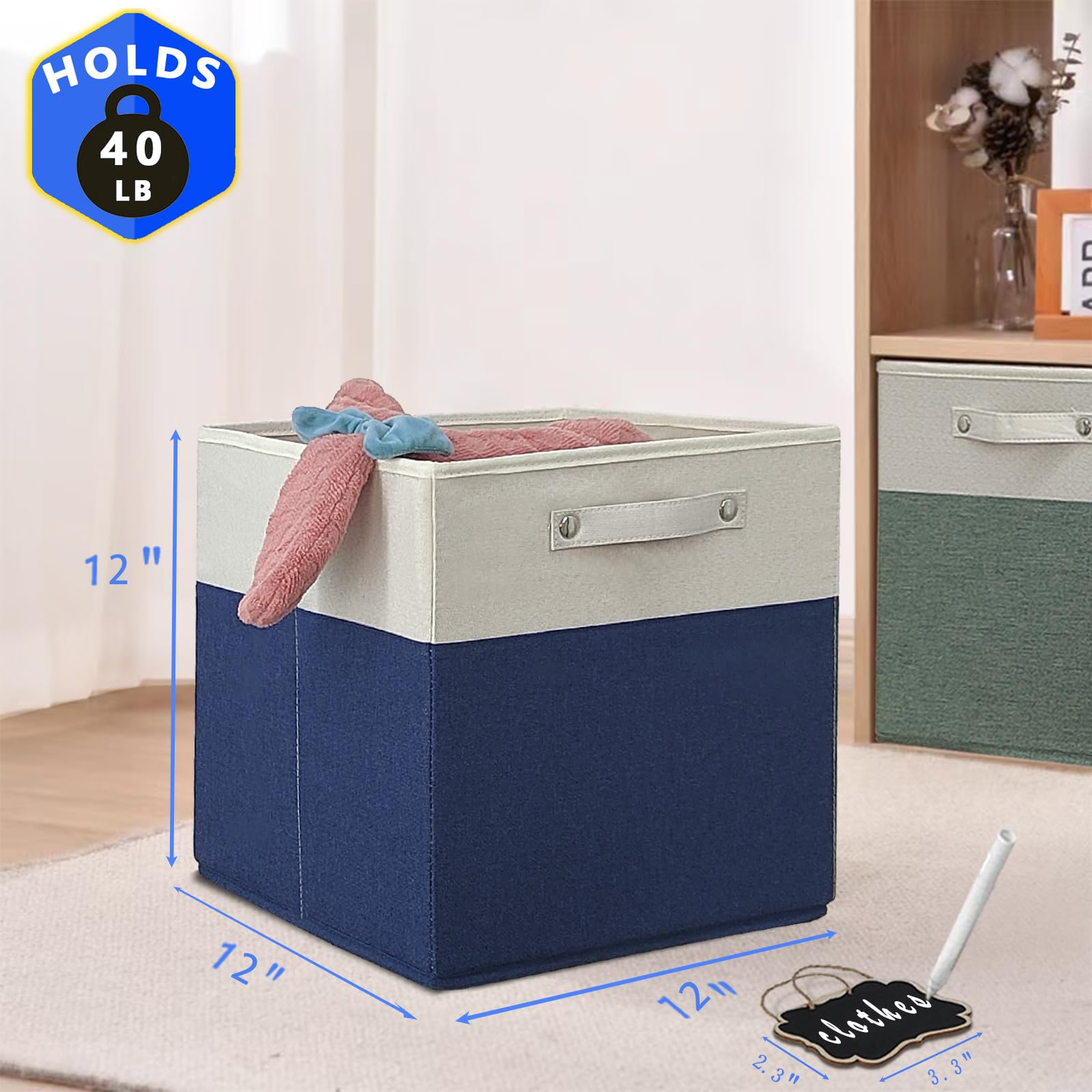 12X12 Cube Storage Bins,Set Of 4 Collapsible Fabric Storage Cubes With Labels,Linen Cube Storage Organizer Bins Kallax Storage C