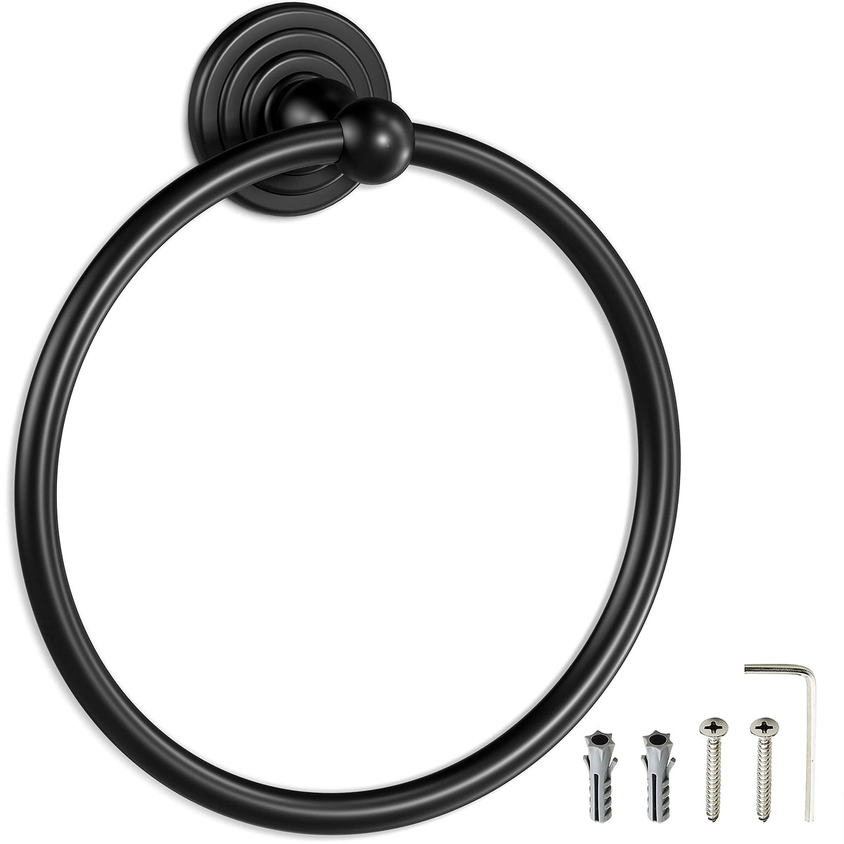 Sayoneyes Matte Black Towel Ring - Premium Quality Sus304 Stainless Steel Rust Proof Hand Towel Holder - Heavy Duty Round Towel