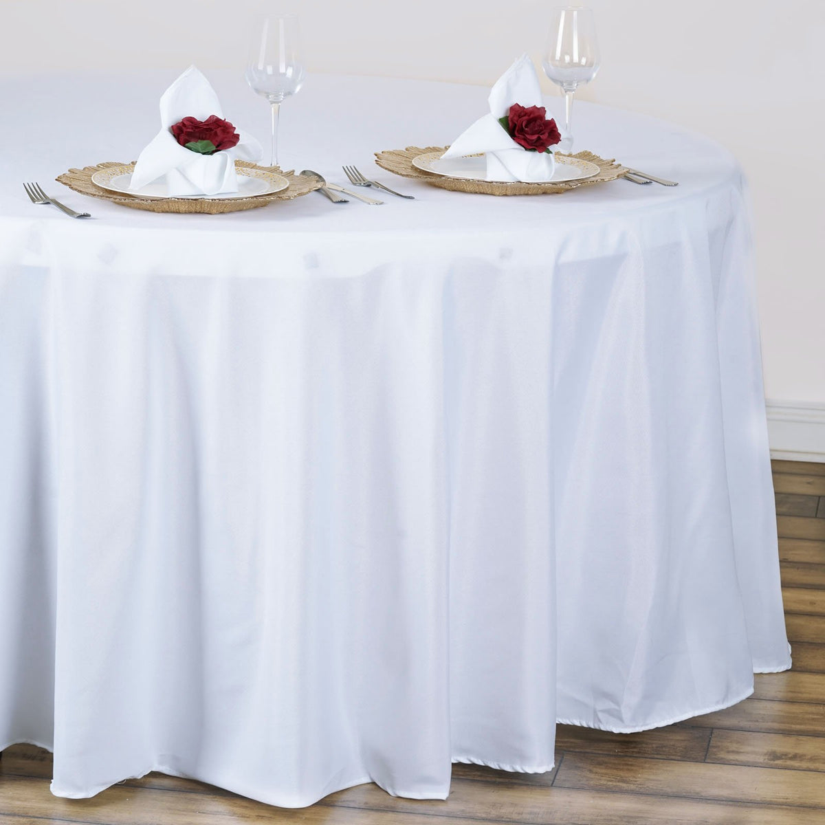 Tableclothsfactory 120 Inch White Round Tablecloth - Linens Polyester Table Cloth, Stain And Wrinkle Resistant Washable Table Co