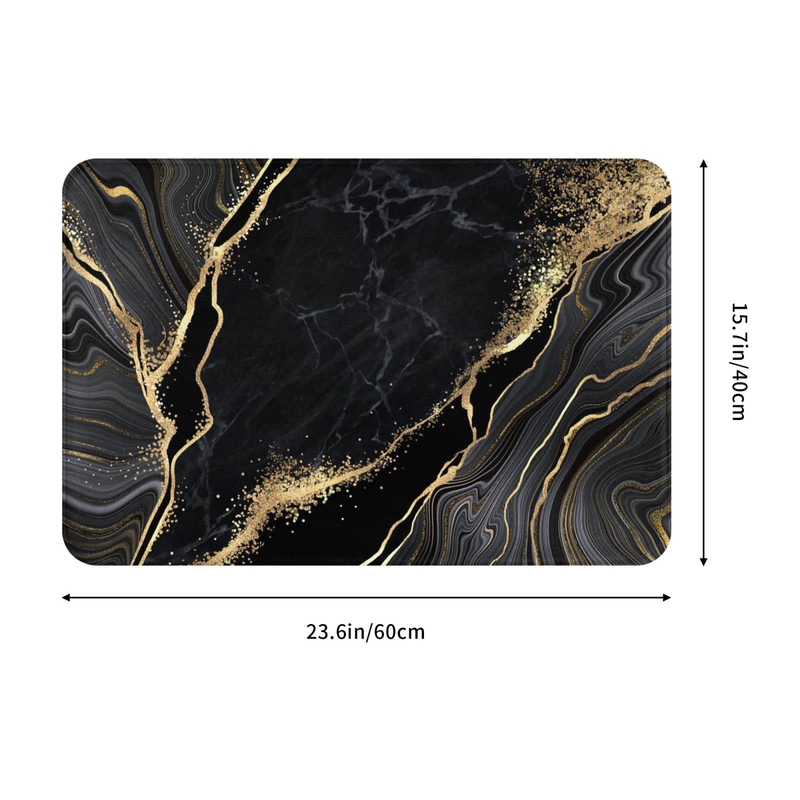 Black And Gold Marble Bath Mats For Bathroom, Soft Absorbent Bath Rug Non-Slip Floor Rug Carpets For Kitchen Bathroom Laundry Be