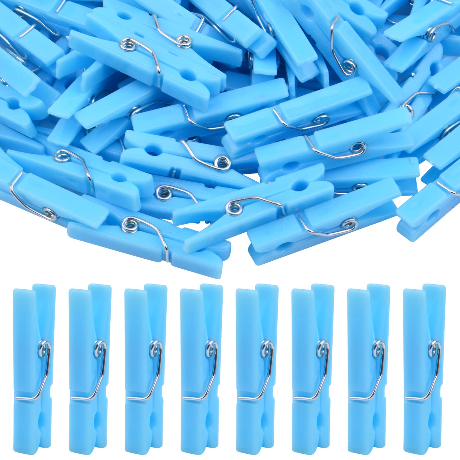Bronagrand 100 Pieces Blue Plastic Photo Clips Mini Utility Paper Clip Clothespins Peg Pin Clips For Hanging Pictures Arts Craft