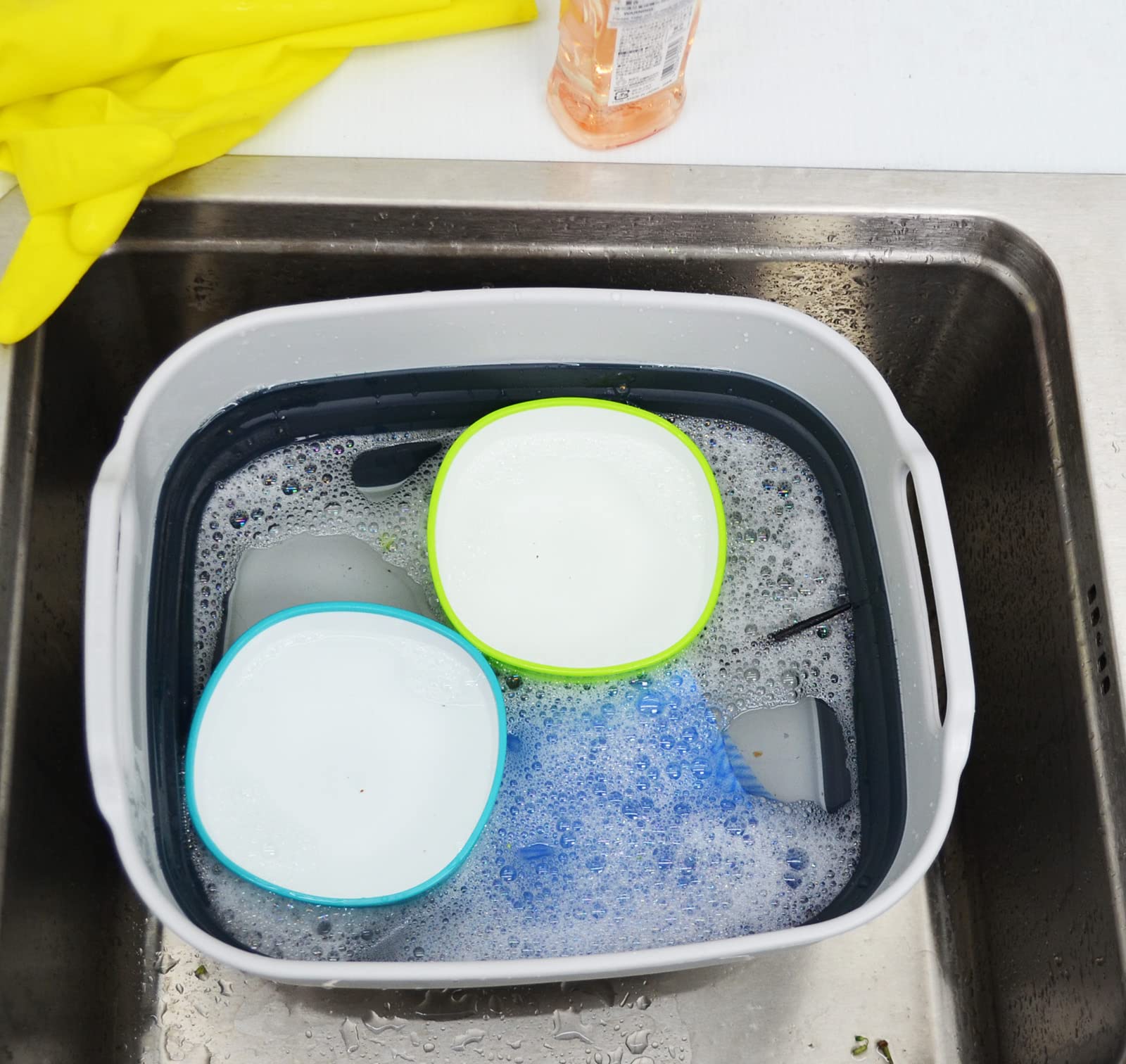 Sammart 9L Collapsible Dishpan With Draining Plug - Foldable Washing Basin - Portable Dish Washing Tub - Space Saving Kitchen St