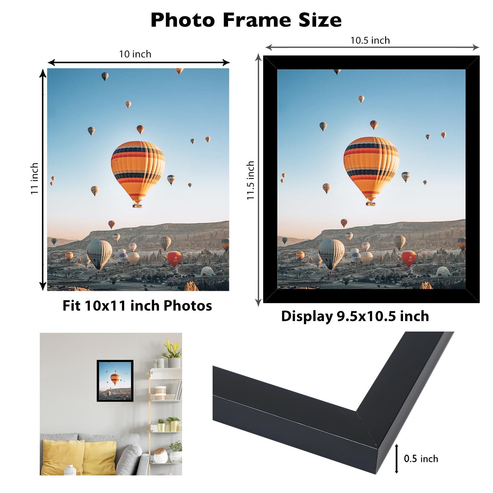JCJMY 10x11 Picture Frame Black for Wall Hanging, Wall Mounting Horizontally or Vertically, 10 x 11 Wall Gallery Poster Photo Fr