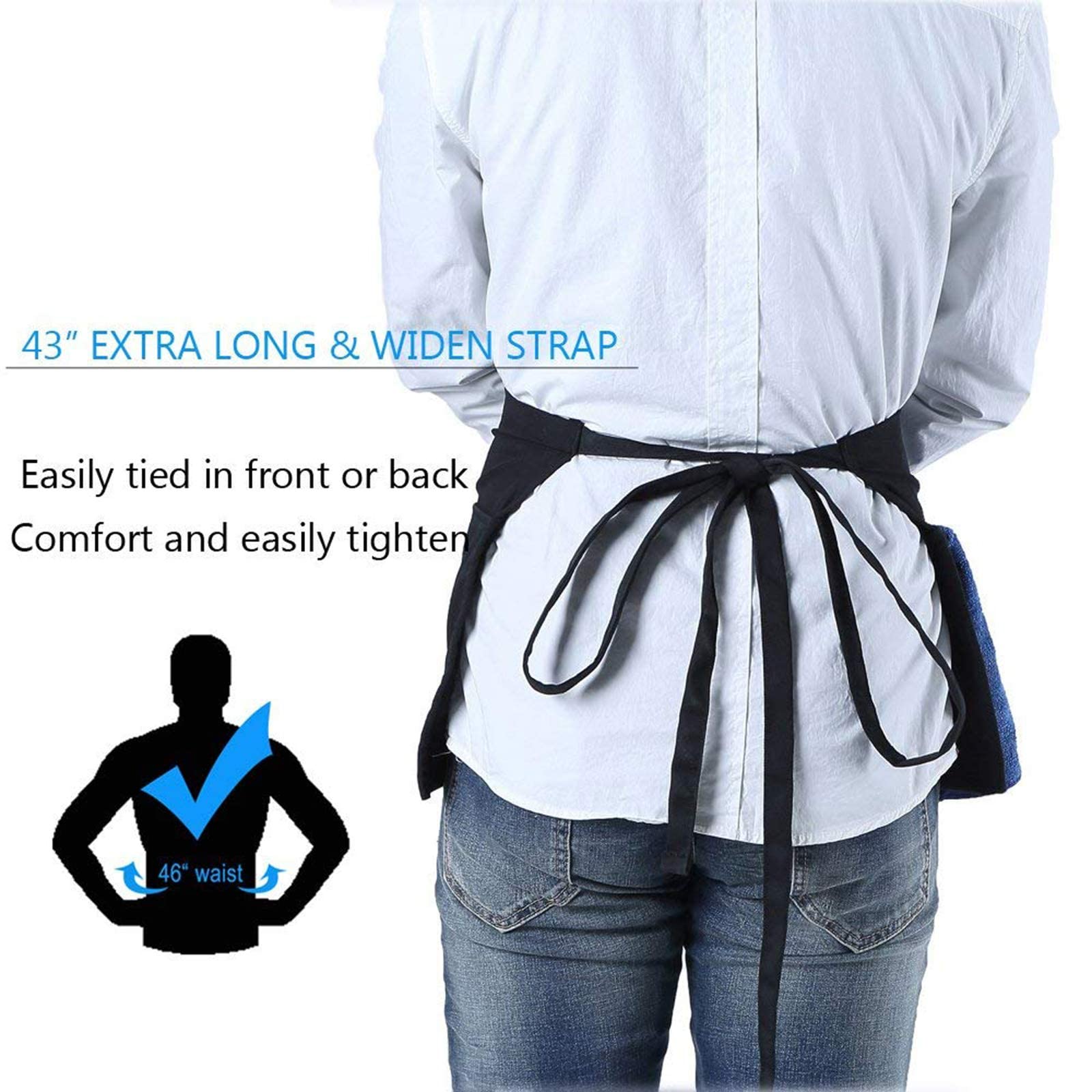 Boharers 2 Pack Waitress Apron With 3 Pockets - Black Server Aprons - Waiter Short Half Waist Servers Apron 12-Inch