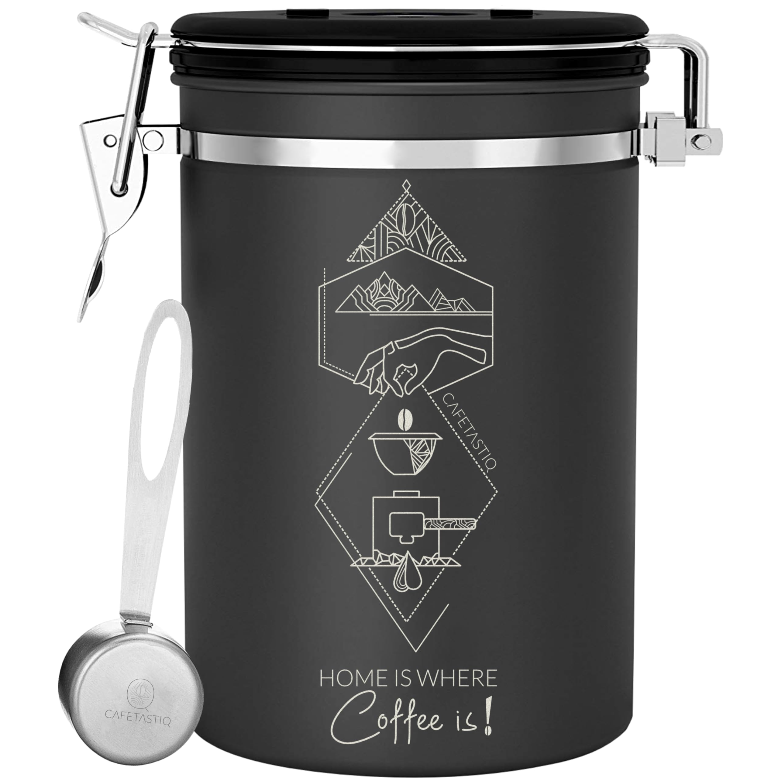 Extra Large 38Oz Beans / 35Oz Grounds Coffee Canister - Coffee Storage Container Tea Flour, Airtight Stainless Steel With Date D