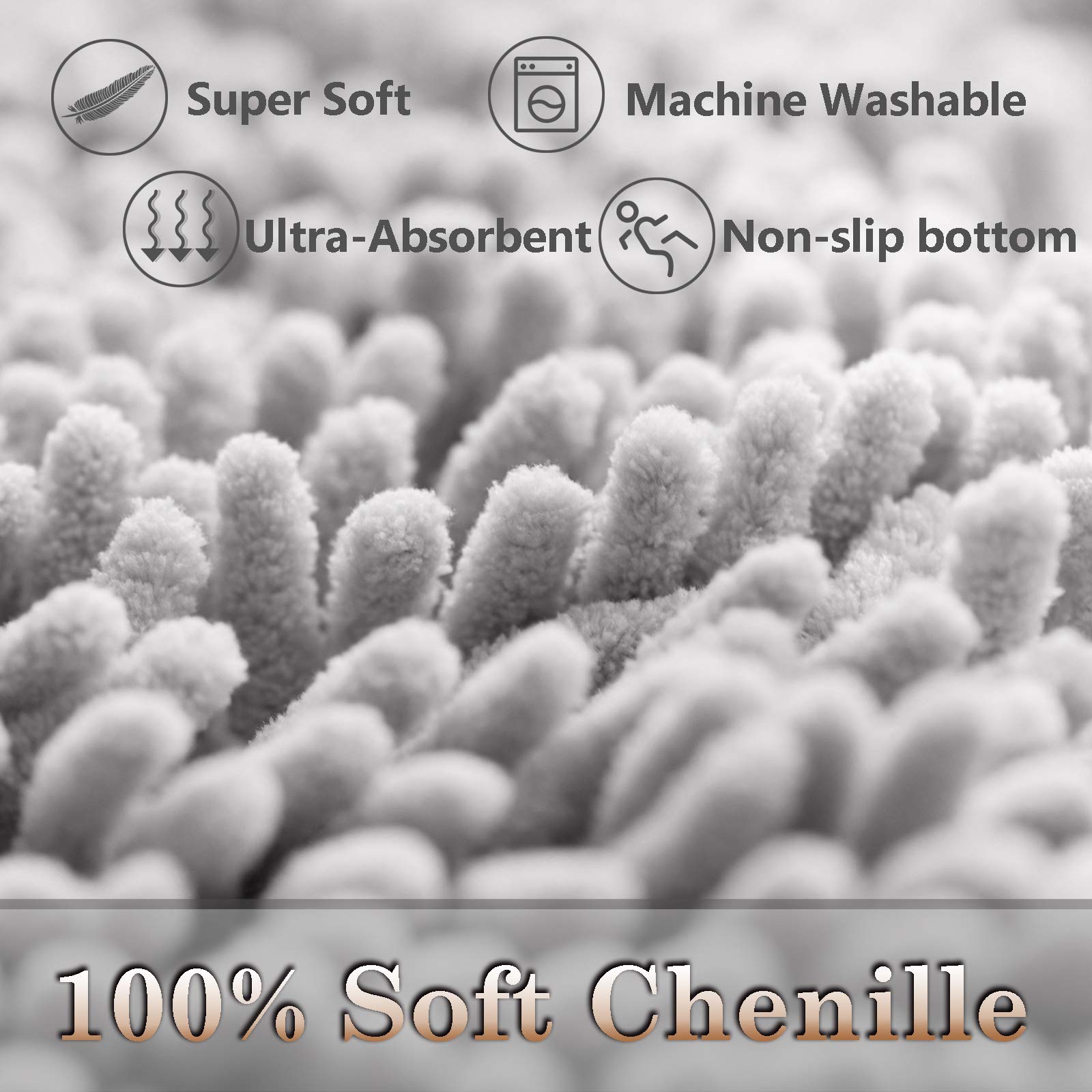 Bathroom Rugs Non Slip Bathroom Rugs Sets 3 Piece Chenille , Ultra Soft Bath Rugs, Absorbent Shaggy Bath Mat Set, Easy Clean Dri