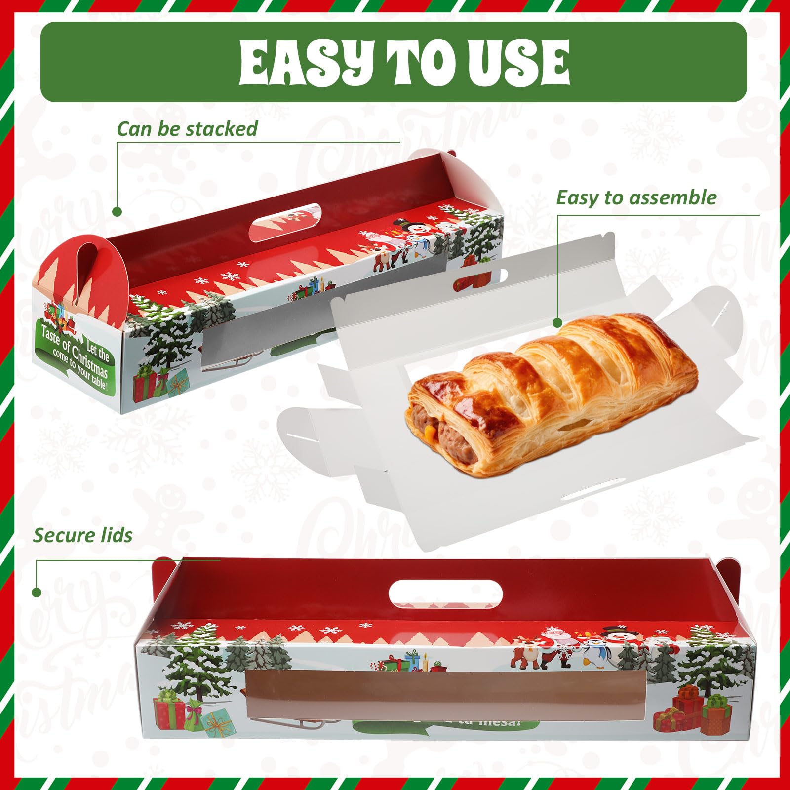 Cholemy 100 Pcs Christmas Ham Bread Boxes Containers 18 x 4.75 x 3 Paperboard Baking Bakery Box Bags for Homemade Bread Holiday