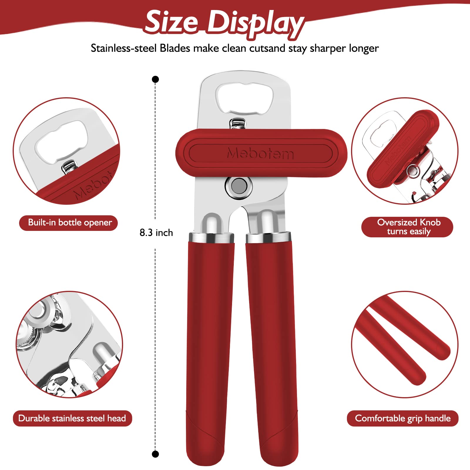 Mebotem 10 Colors, Manual Handheld Heavy Duty Hand Can Opener Smooth Edge Stainless Steel, Top Lid Kitchen Gadgets, Best Large R