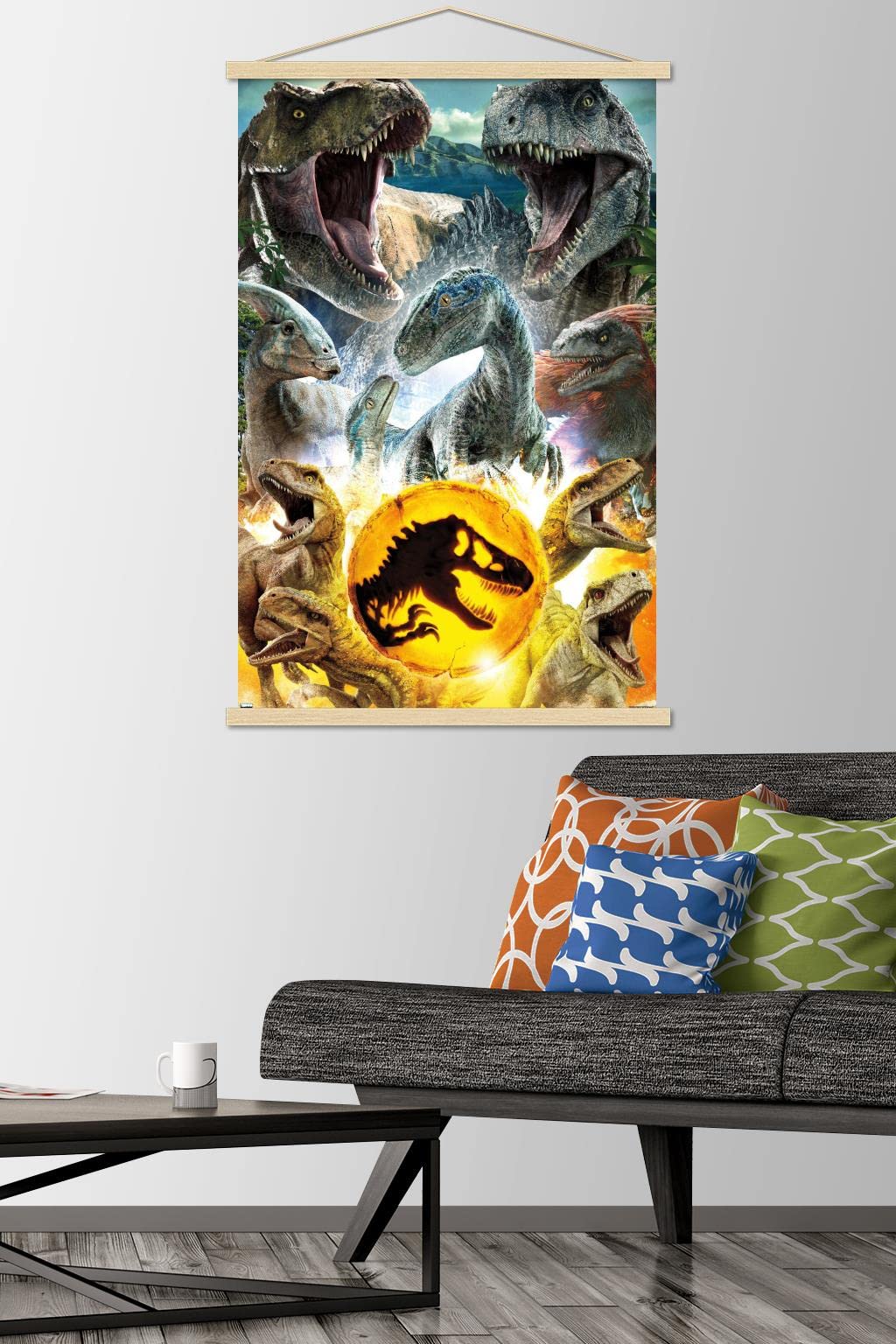 Trends International Jurassic World: Dominion - Group Wall Poster, 22.375'' X 34'', Print And Beechwood Hanger Bundle