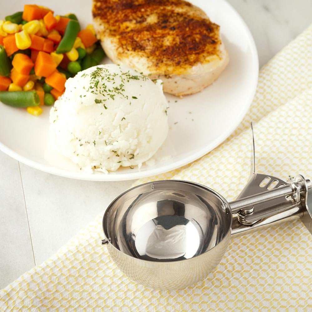 Restaurantware Met Lux 4 Ounce Portion Scoop 1 Trigger Release Cookie Scoop - With Gray Handle Stainless Steel Disher For Portio