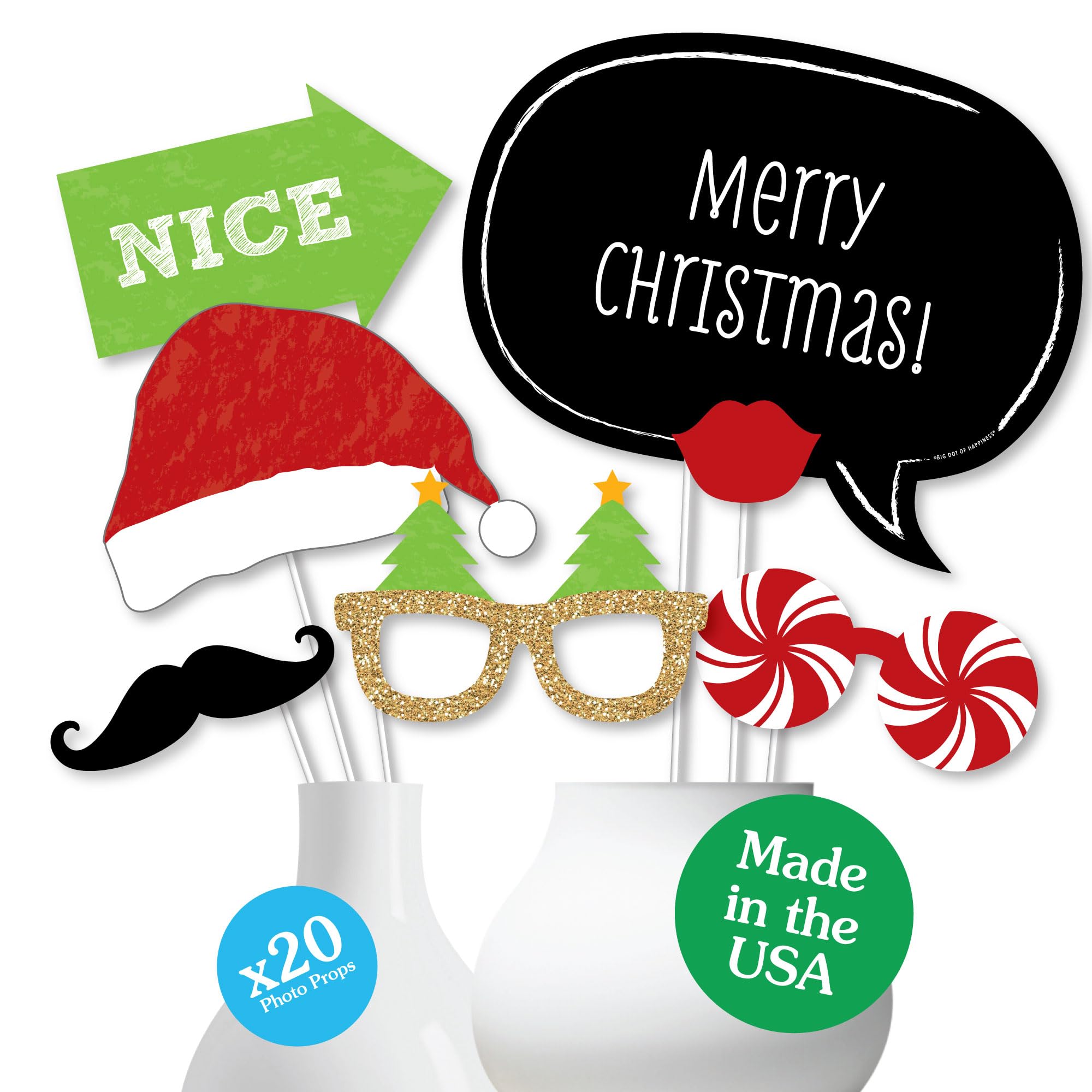 Big Dot of Happiness Christmas Party Photo Booth Prop Kit  20 Count (Paper, Red, Green, White)
