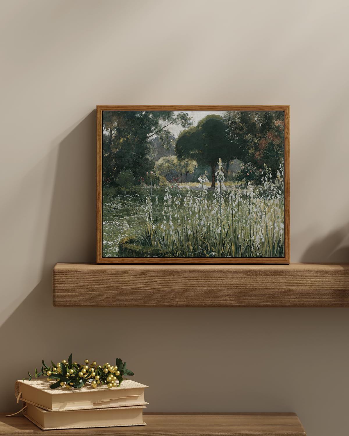 Insimsea Framed Canvas Wall Art Vintage Decor, Landscape Wall Art For Living Room, Summer Hyacinths Vintage Prints Wall Decorati