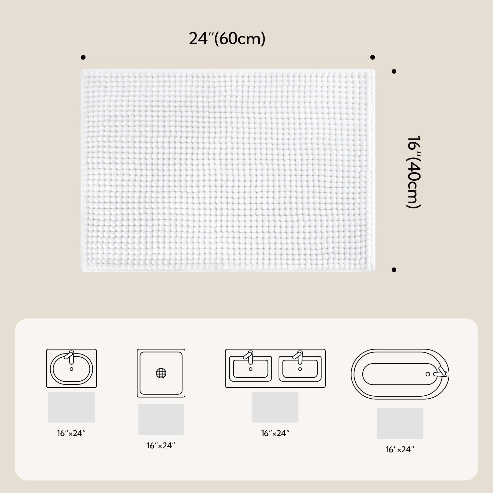 Granny Says Chenille Bathroom Rugs Non Slip Washable, Soft White Bath Mats For Bathroom, 16'' X 24'', Super Absorbent Bath Mat S