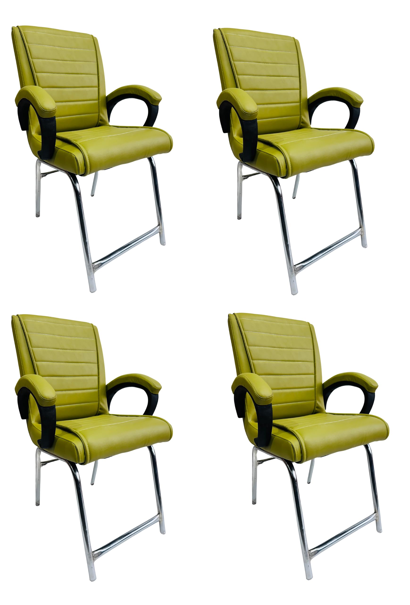 Kithania Executive Office Chair Home Study Library Chair With Chrome Steel And Cushioned Seat Back (4, Green, H Frame)
