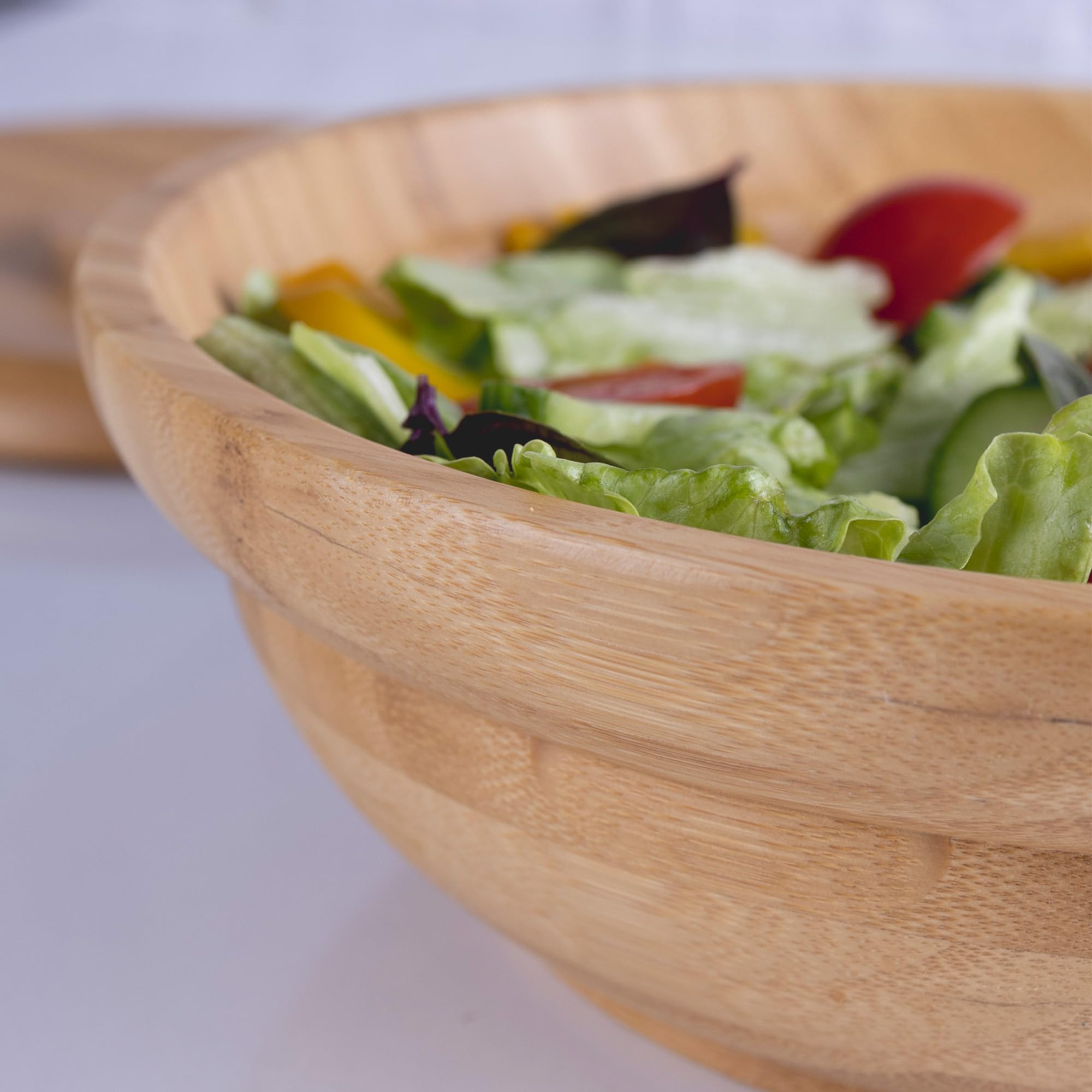 Bambum Minola Bamboo Salad And Fruit Bowl With Lid, 9.6'' Diameter X 3.7'' Height, Natural Bamboo Wood Salad And Fruit Bowl, Woo