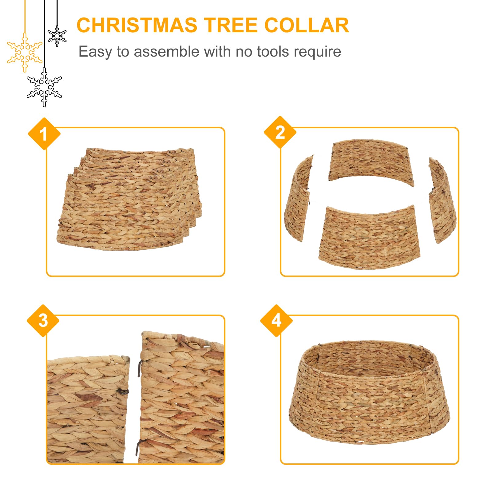 SUNNYPARK Christmas Tree Collar, 23.5 Hand-Woven Natural Water Hyacinth Christmas Tree Collar Basket Base Cover - Light Brown